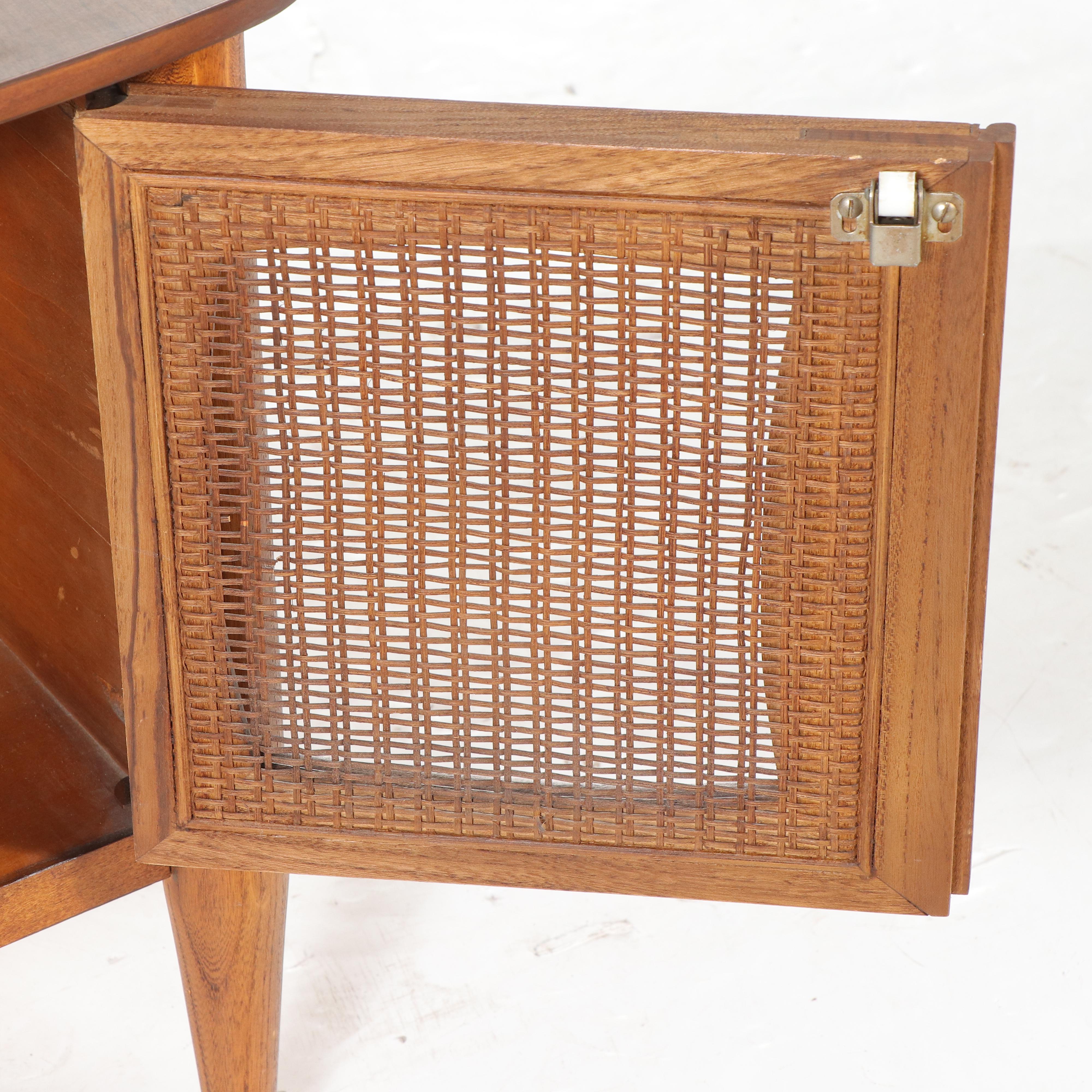 Lane Mid Century Modern Walnut, Laminate and Caned End Table