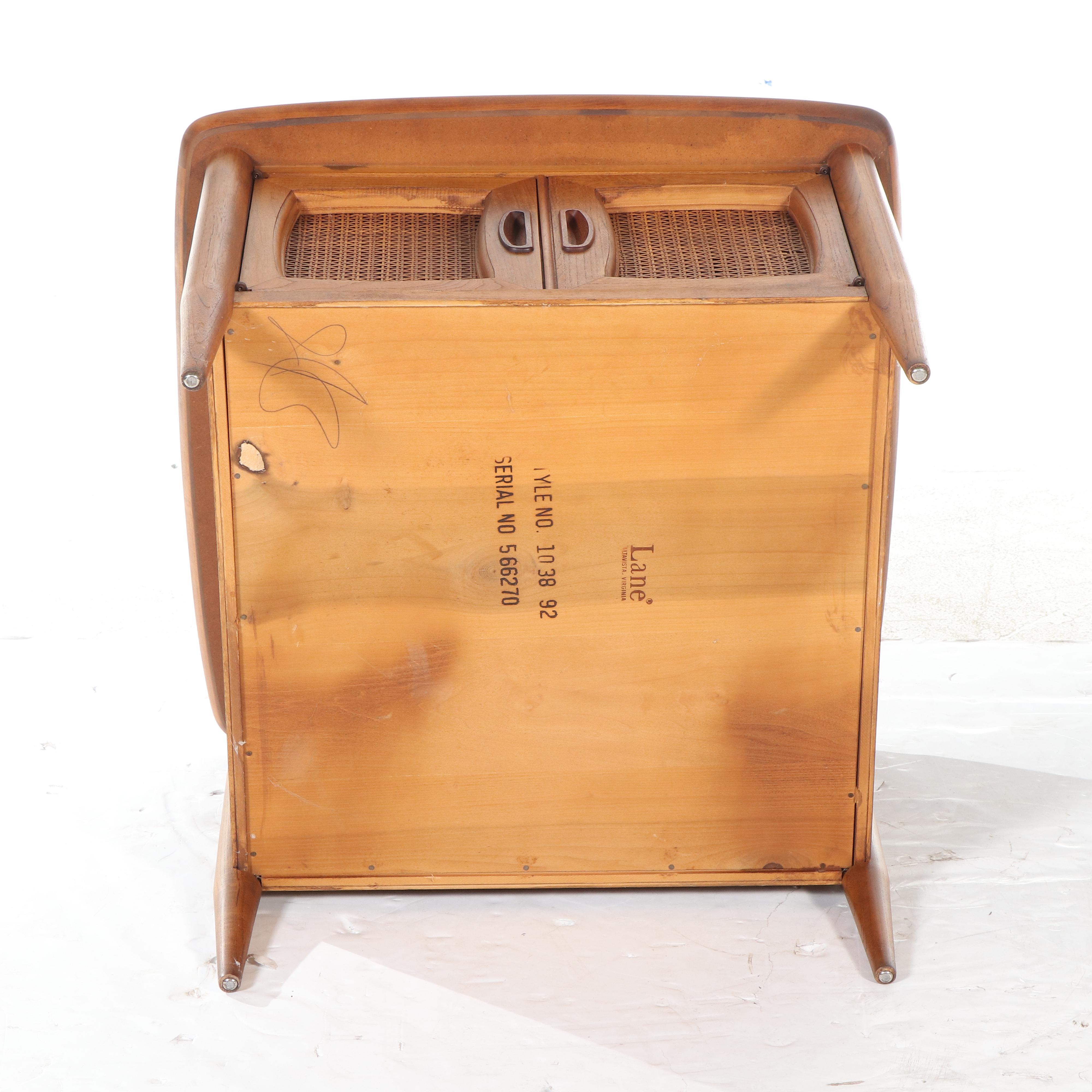 Lane Mid Century Modern Walnut, Laminate and Caned End Table