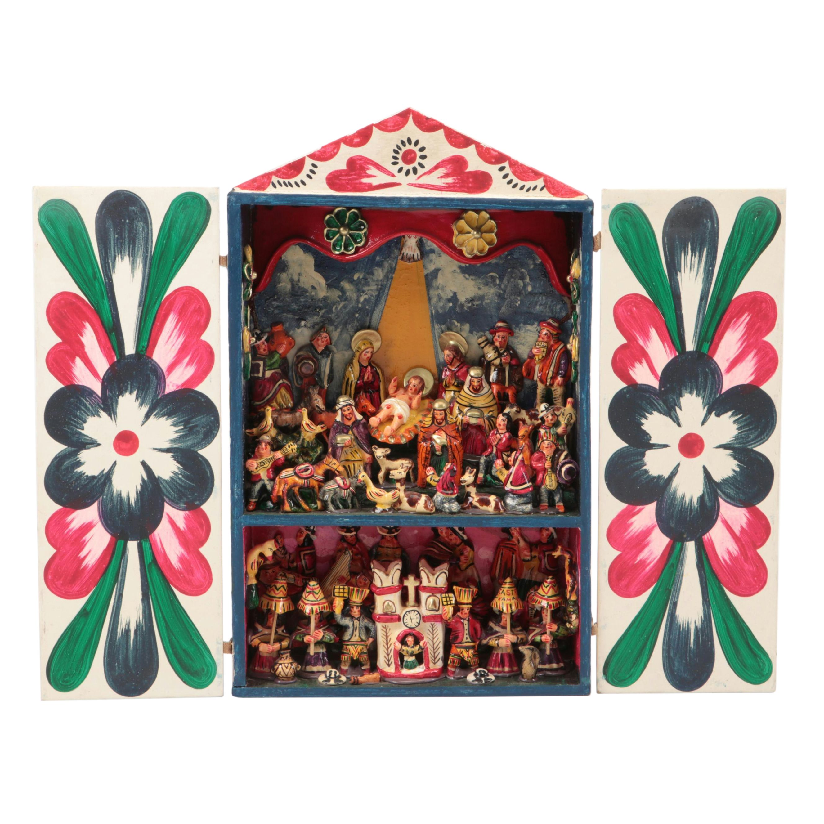 Angel Castro Large-Scale Peruvian Folk Art Nativity Nicho