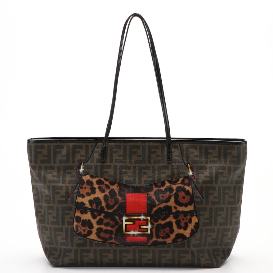 Fendi Zucca Spalmati Roll Tote Bag in Coated Canvas and Patent Leather