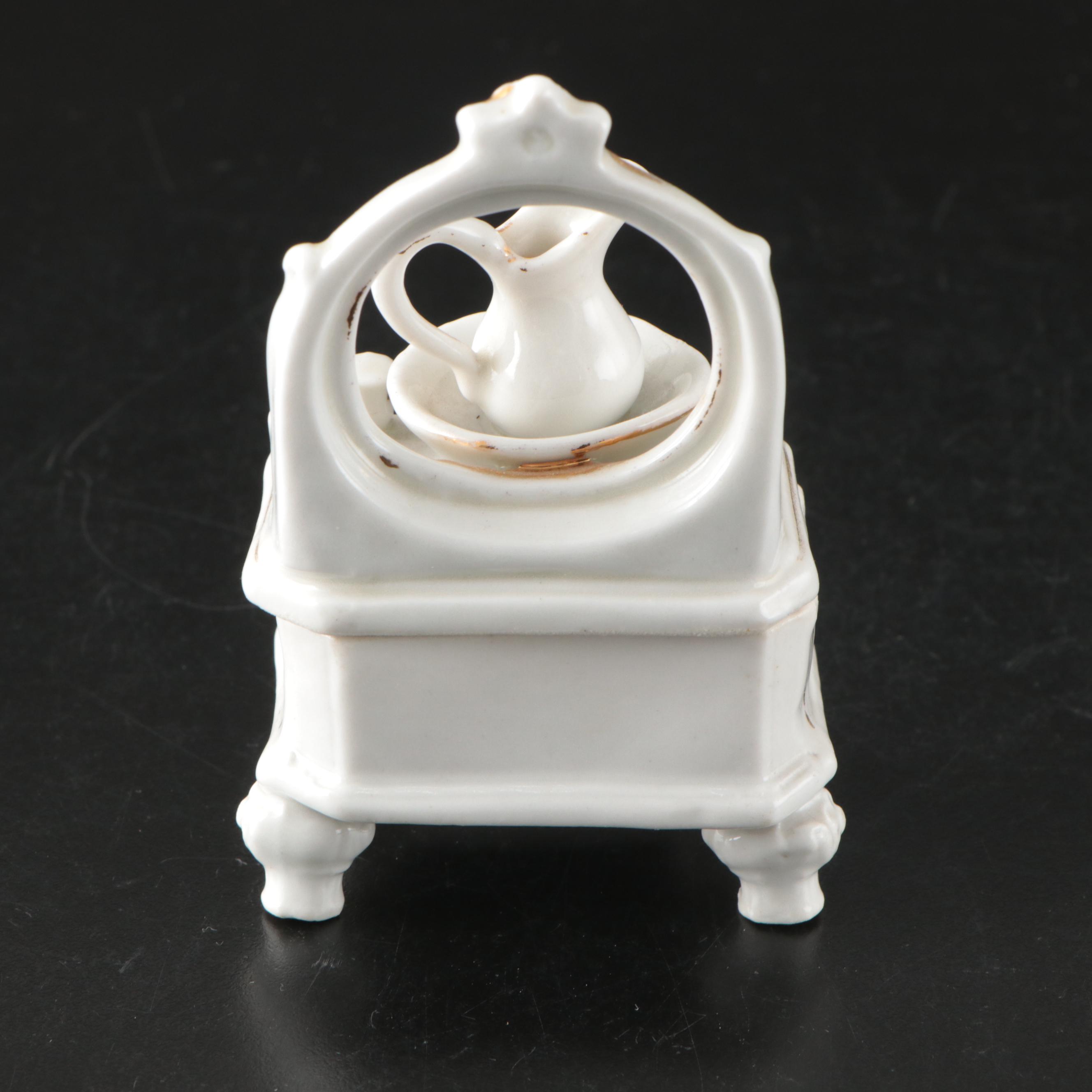 Victorian Porcelain Mantel Fairing Box and Porcelain Vanity Table