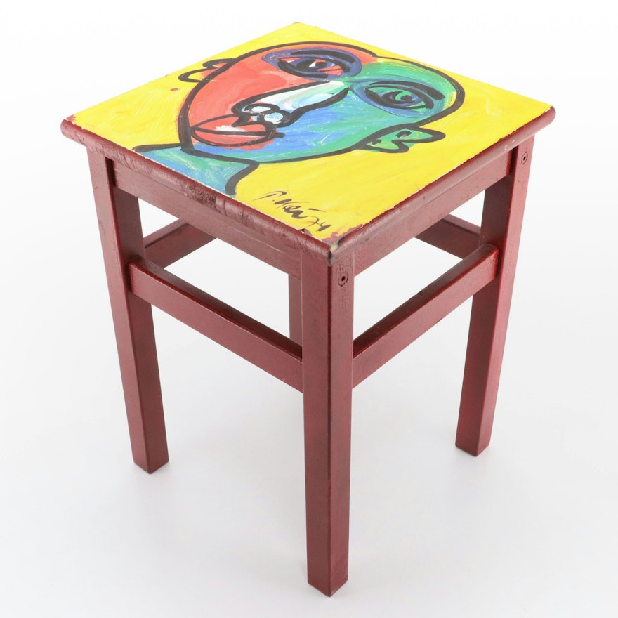 Peter Keil Decorated Wooden Stool, 1974