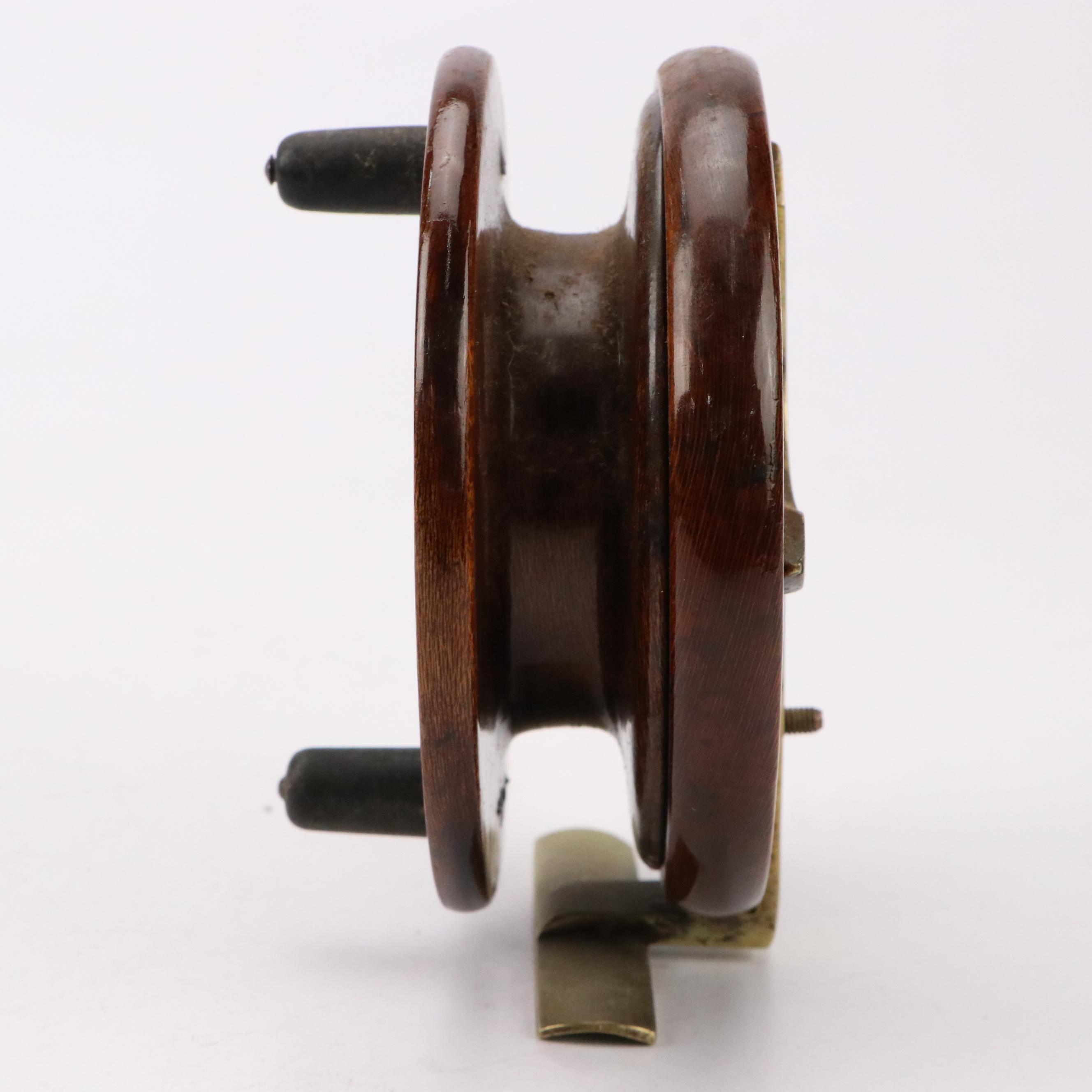 Antique Nottingham Cross Style Brass and Oak Fishing Reel