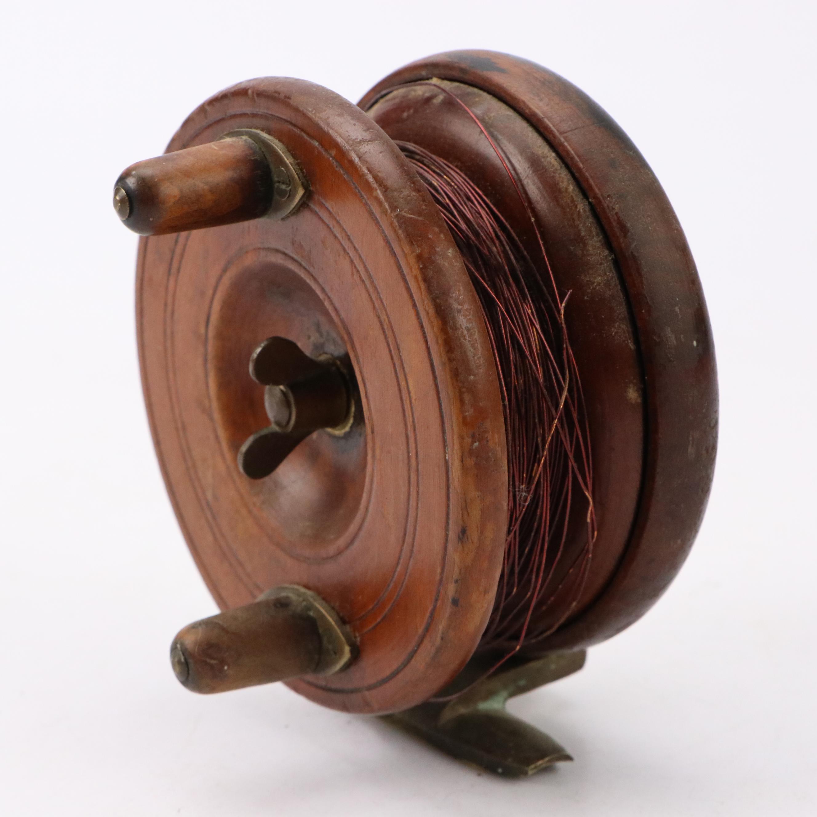 Antique Scarborough Type Carved Wooden Fishing Reels