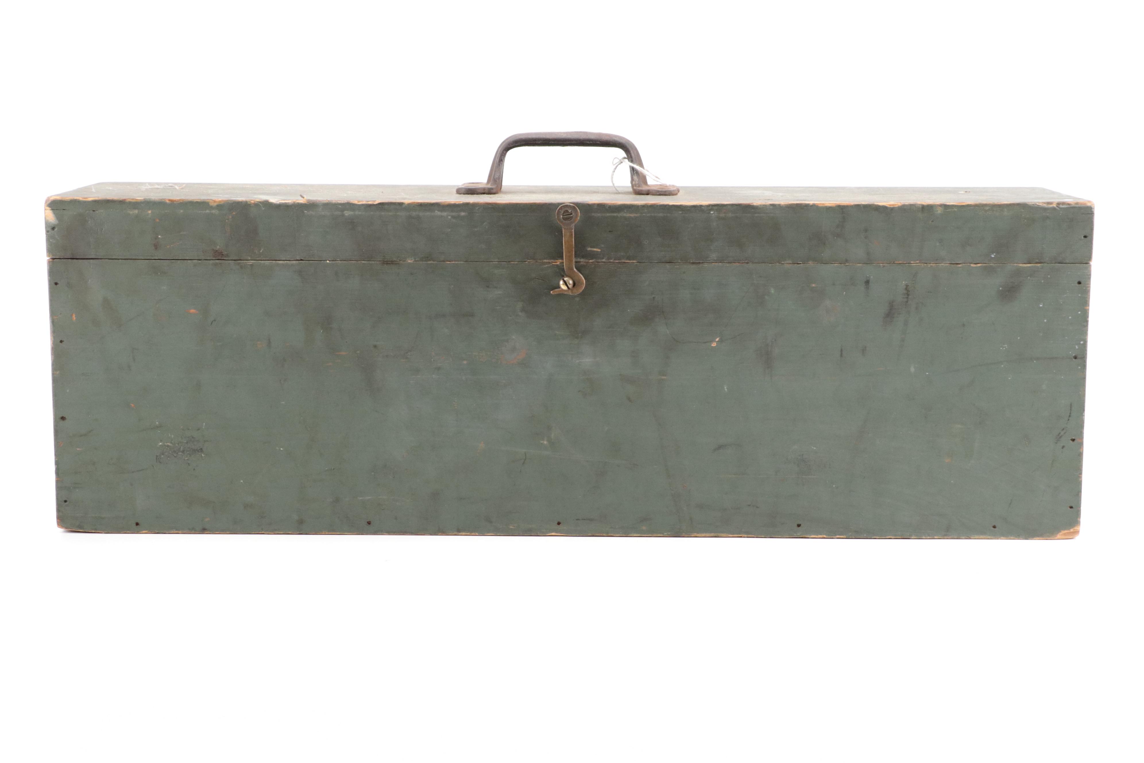 Vintage Fishing Tackle Box With Painted Salmon, Yarn Winder and Cord Dispenser