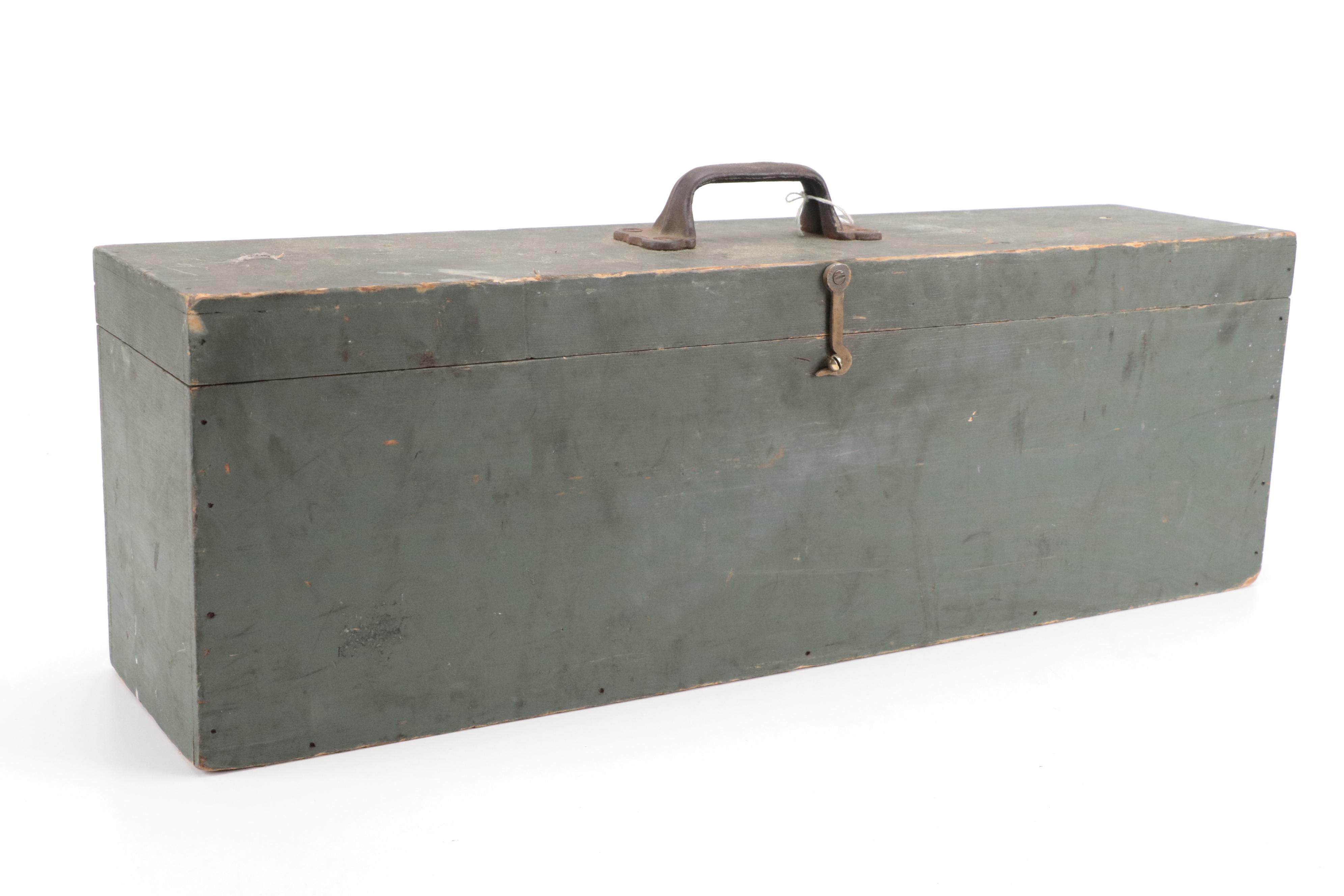 Vintage Fishing Tackle Box With Painted Salmon, Yarn Winder and Cord Dispenser