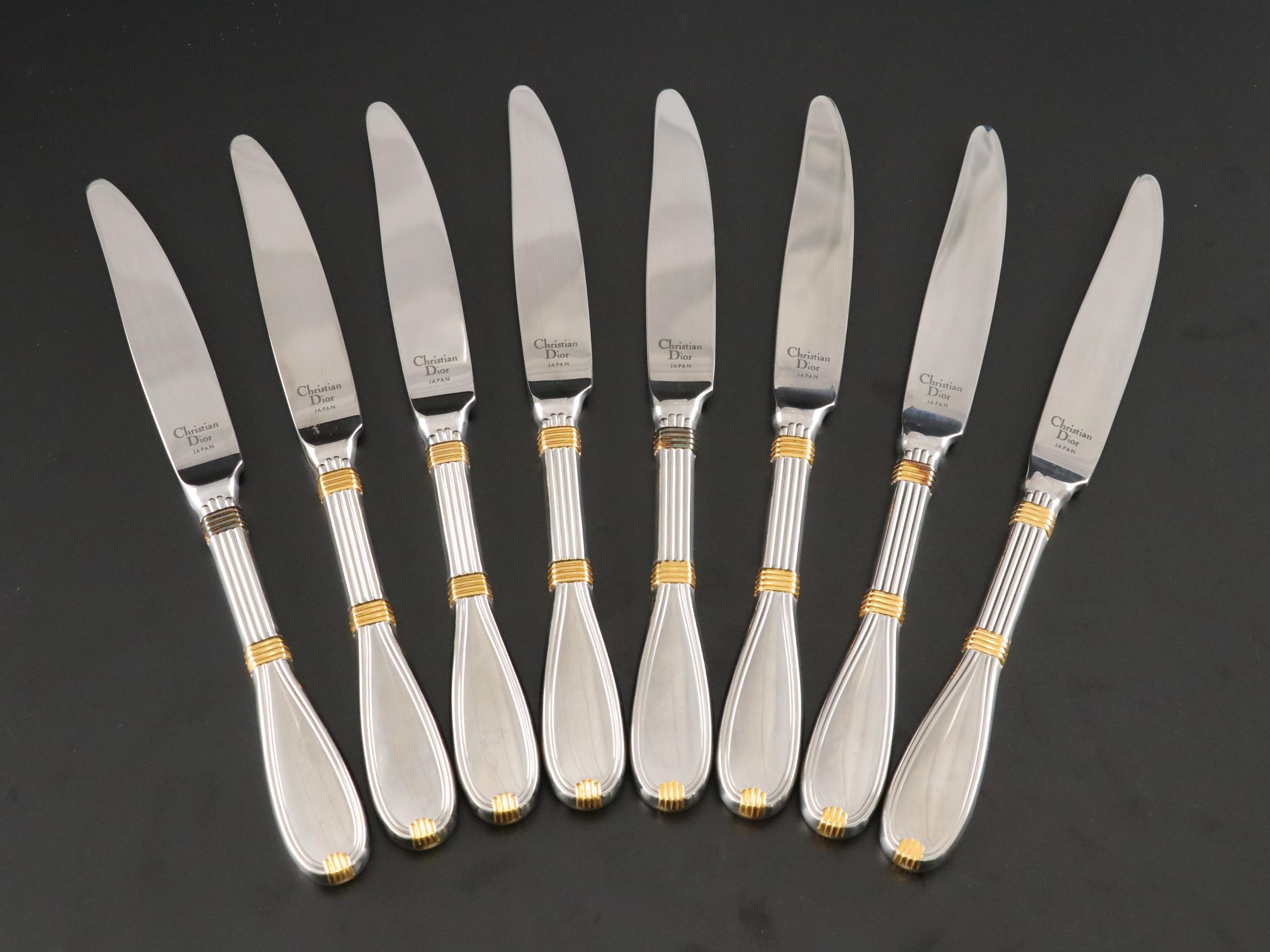 Christian Dior "Antoinette" Gold Accent Stainless Flatware Set for Eight in Box