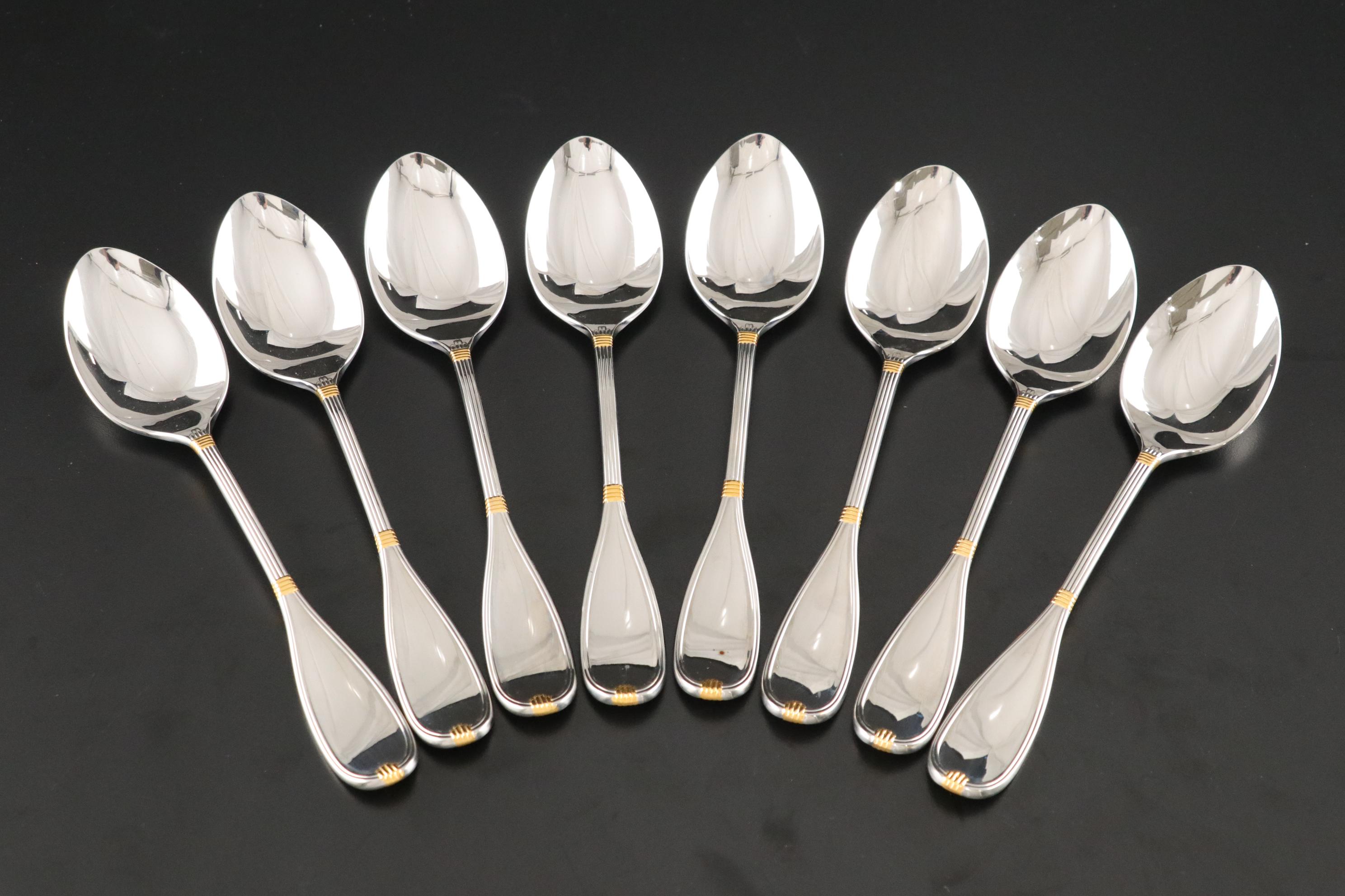 Christian Dior "Antoinette" Gold Accent Stainless Flatware Set for Eight in Box