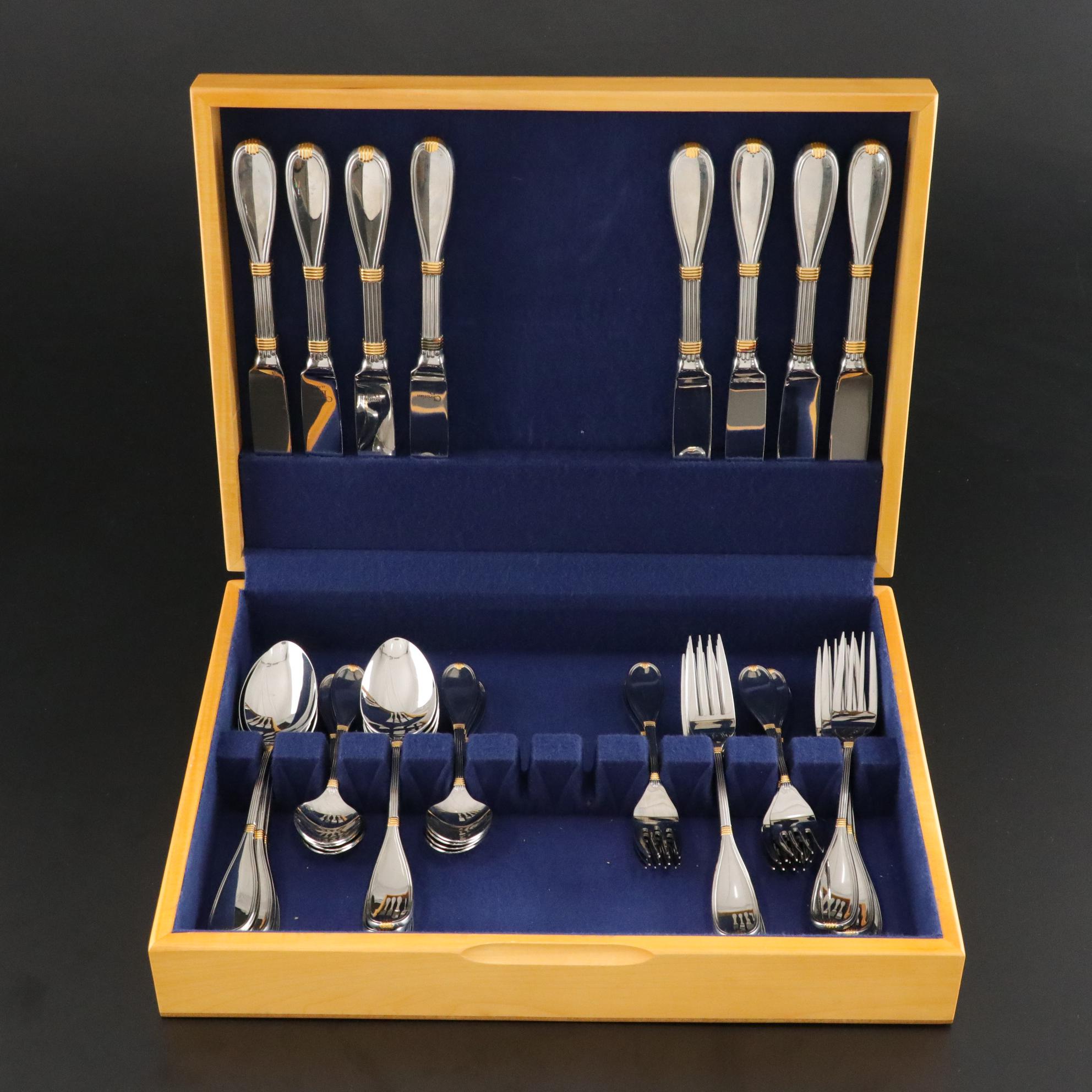 Christian Dior "Antoinette" Gold Accent Stainless Flatware Set for Eight in Box
