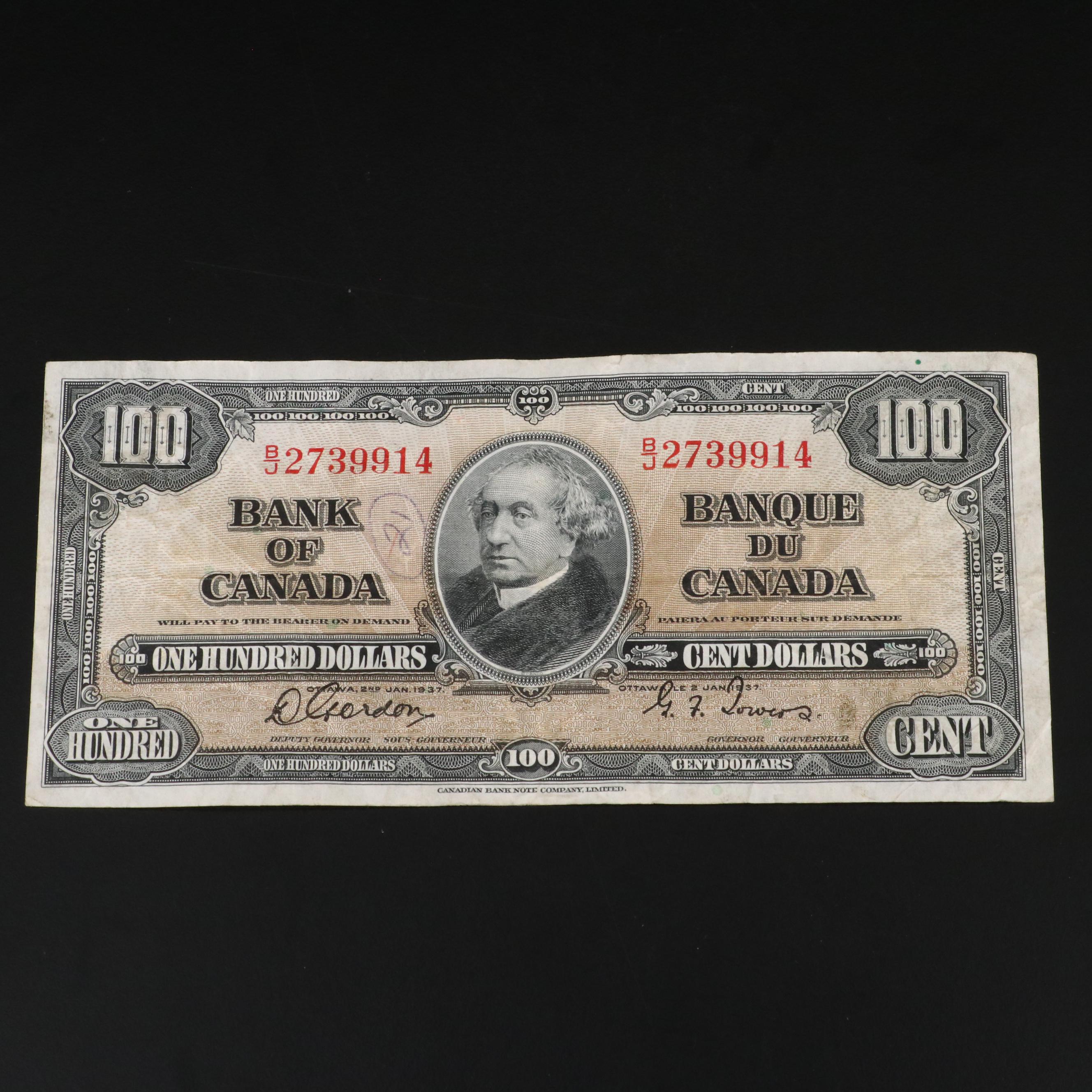 Canada 1937 One Hundred Dollar Note