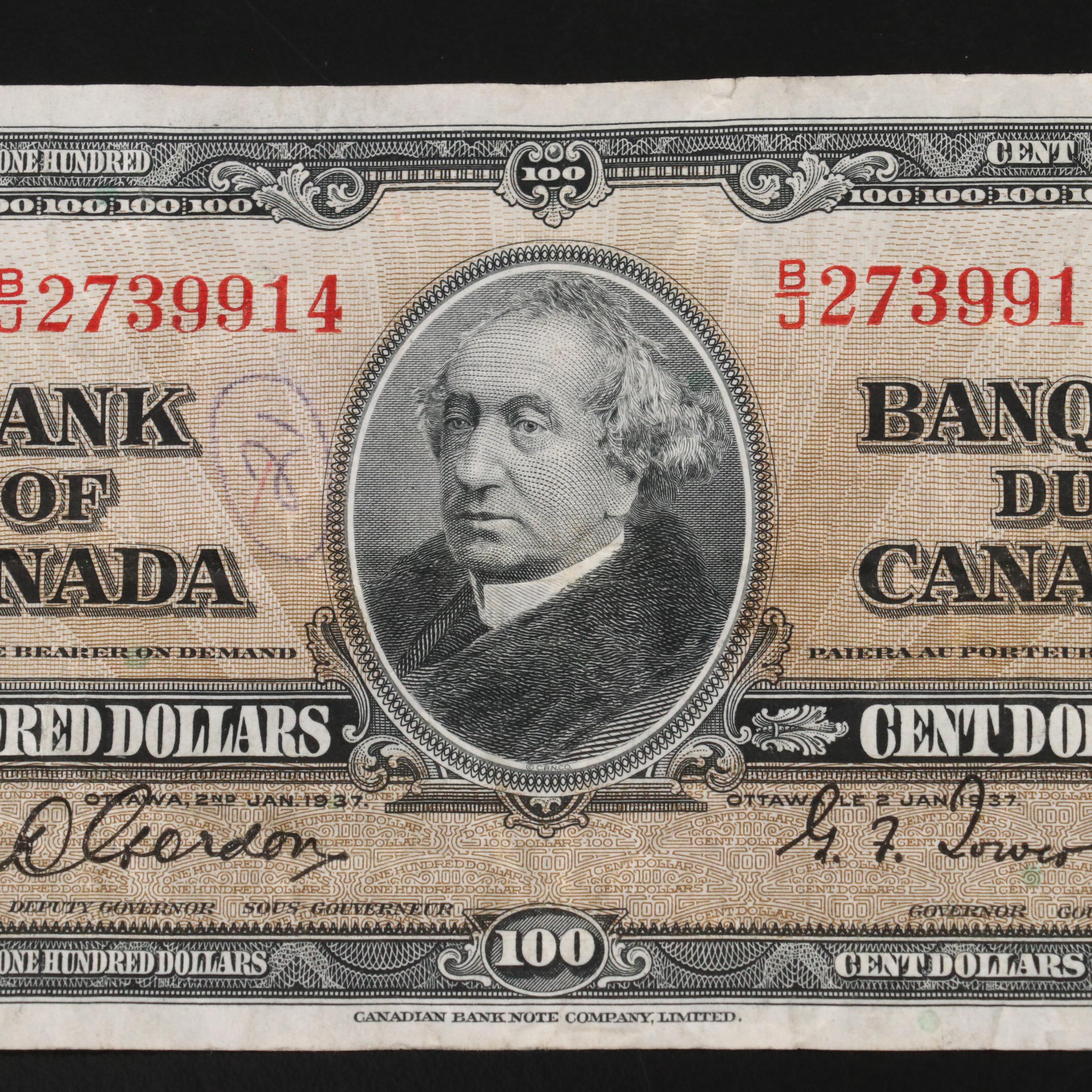 Canada 1937 One Hundred Dollar Note