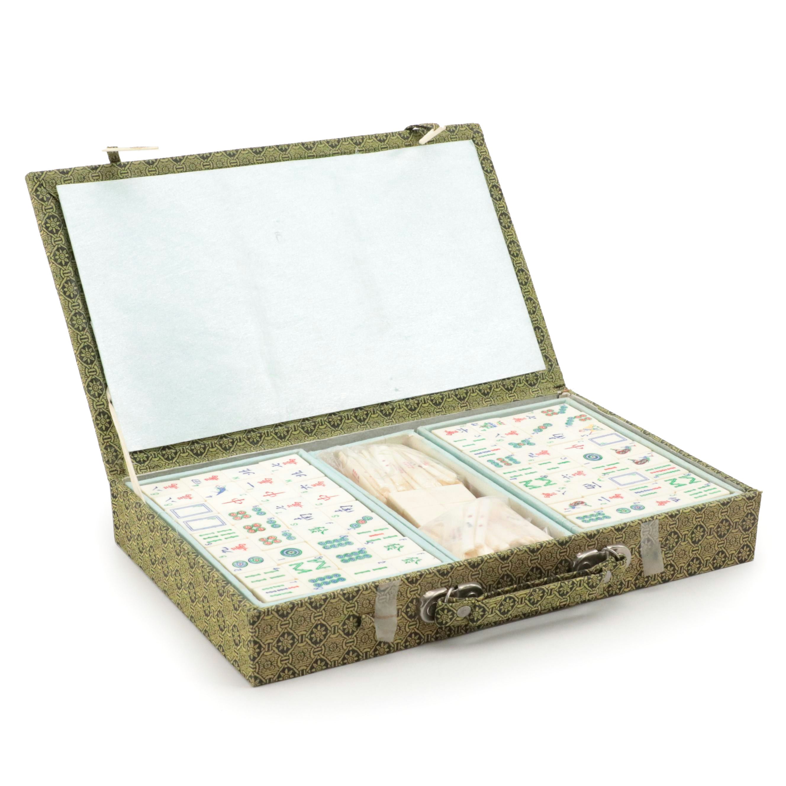 Chinese Bone and Bamboo Mahjong Set with Case