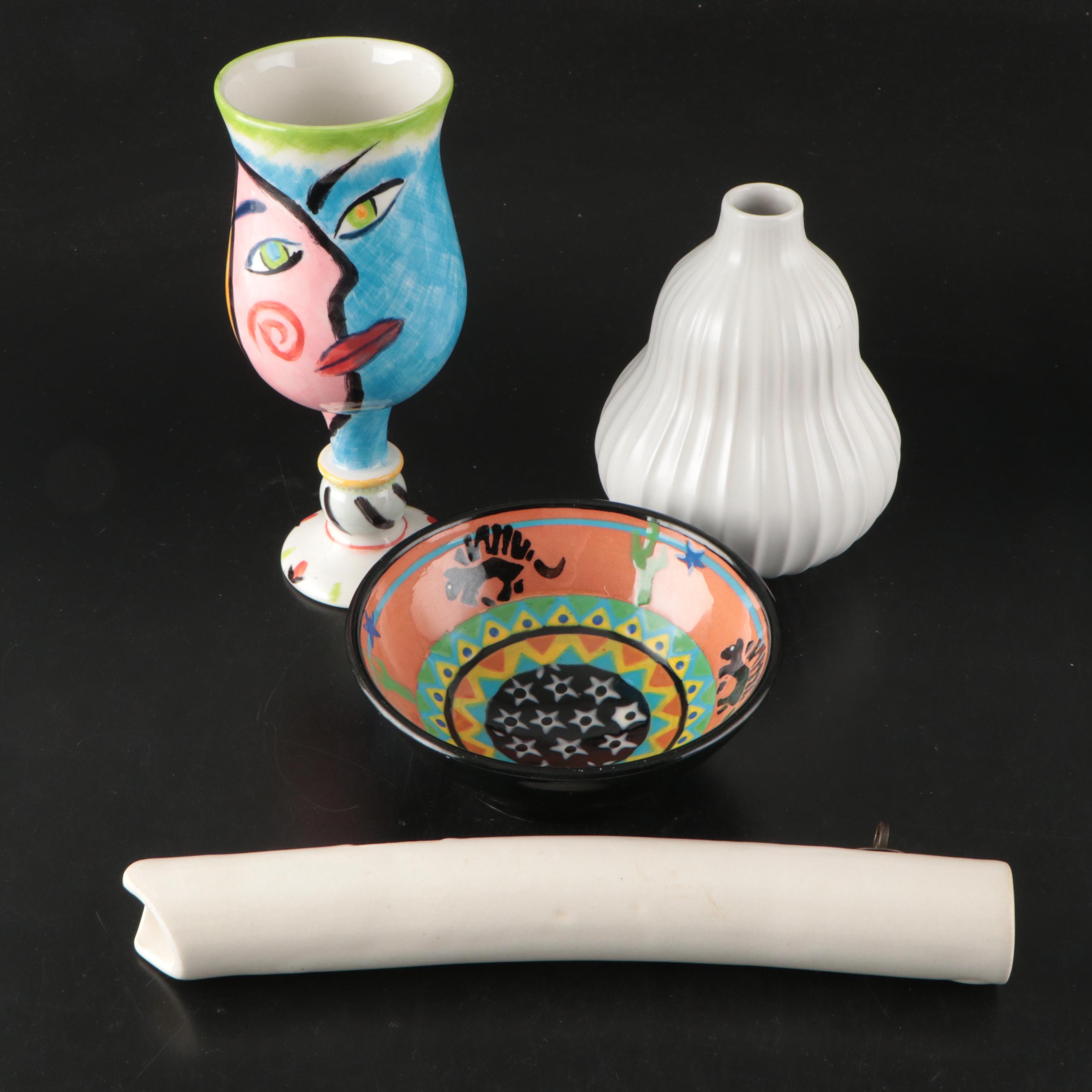 Jonathan Adler White Ceramic Vase, Ganz Belle Casa Goblet Vase, Ford Bowl, More