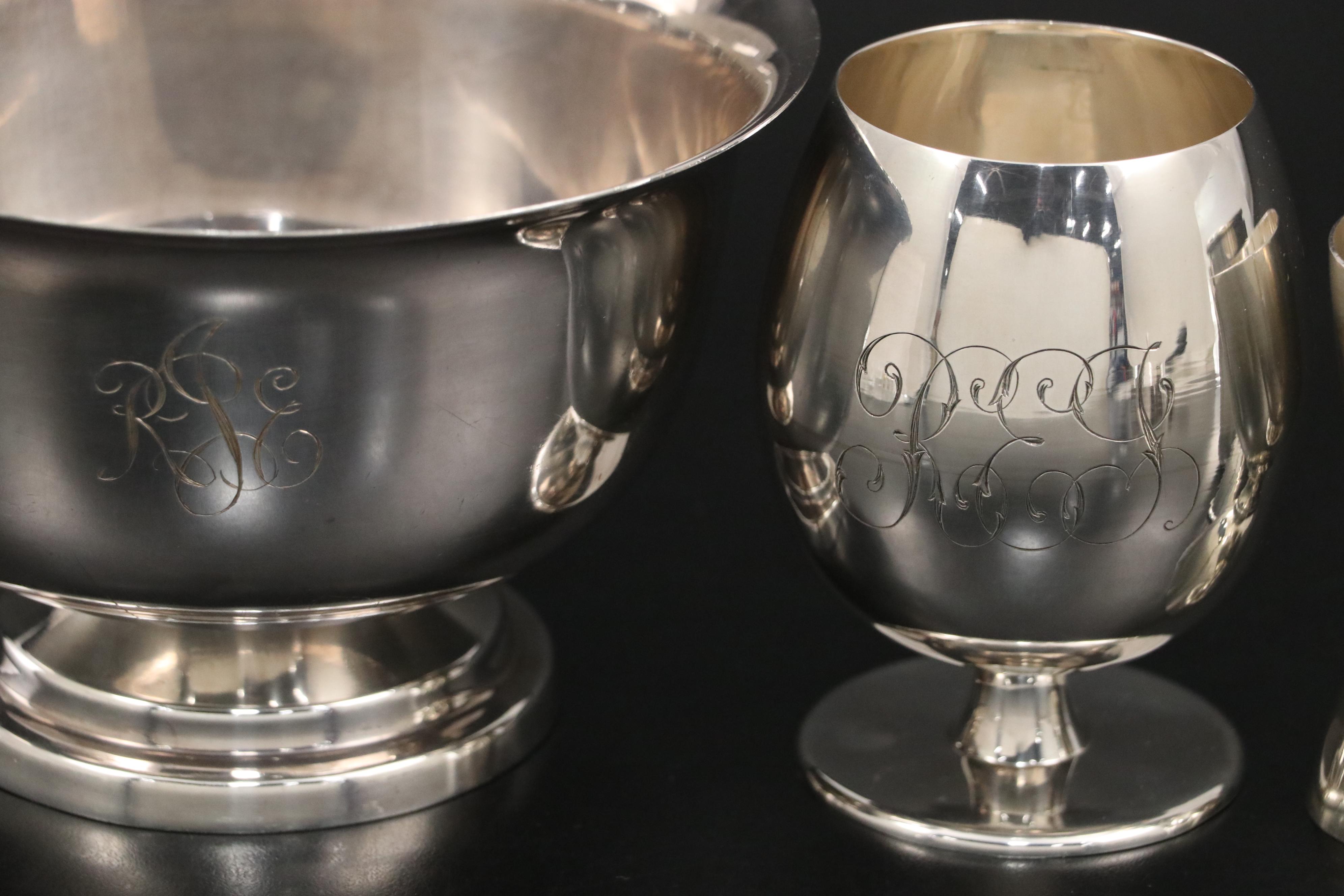 Mexican Juventino Lopez Reyes Sterling Bowl and Goblet with Other Tableware