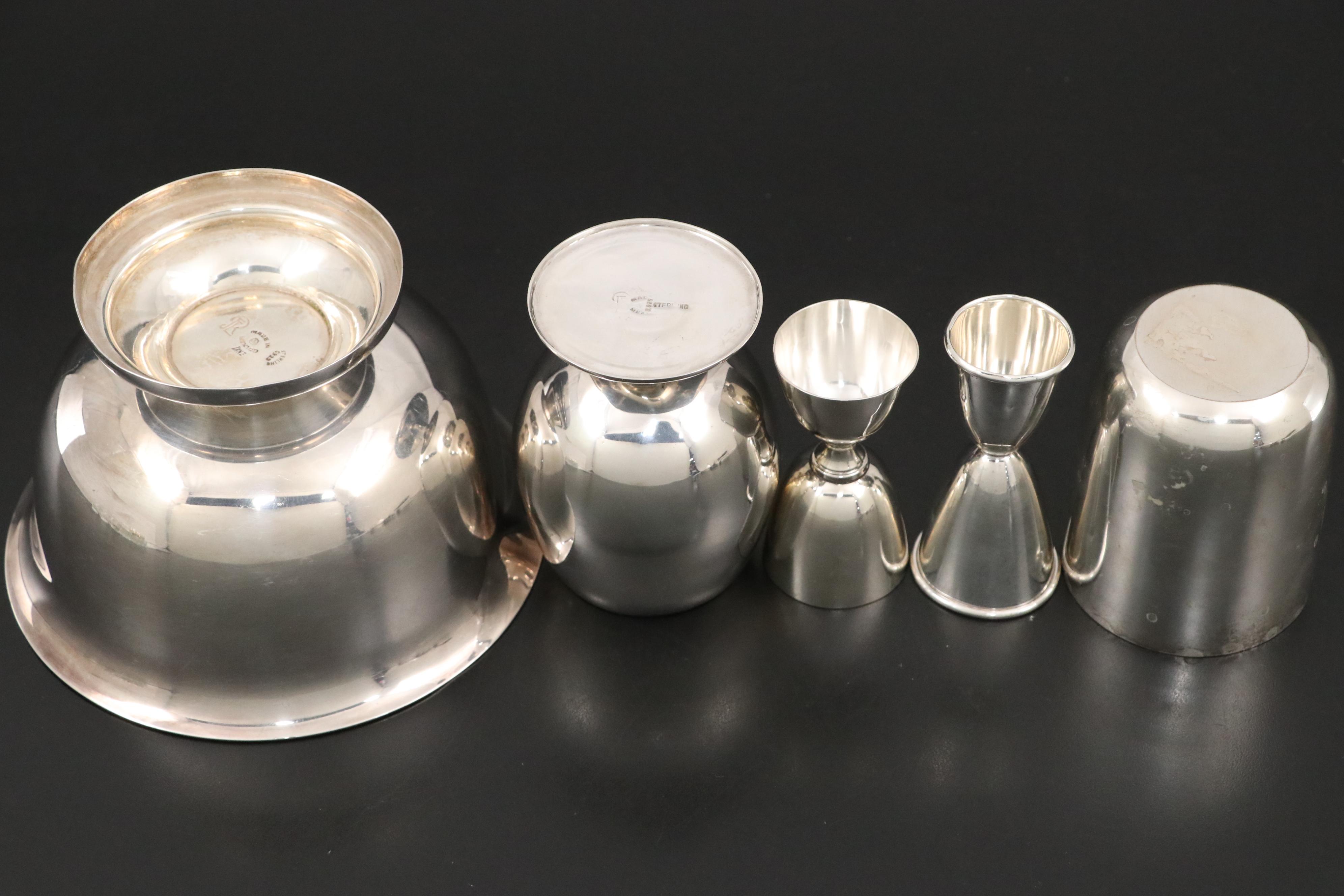 Mexican Juventino Lopez Reyes Sterling Bowl and Goblet with Other Tableware