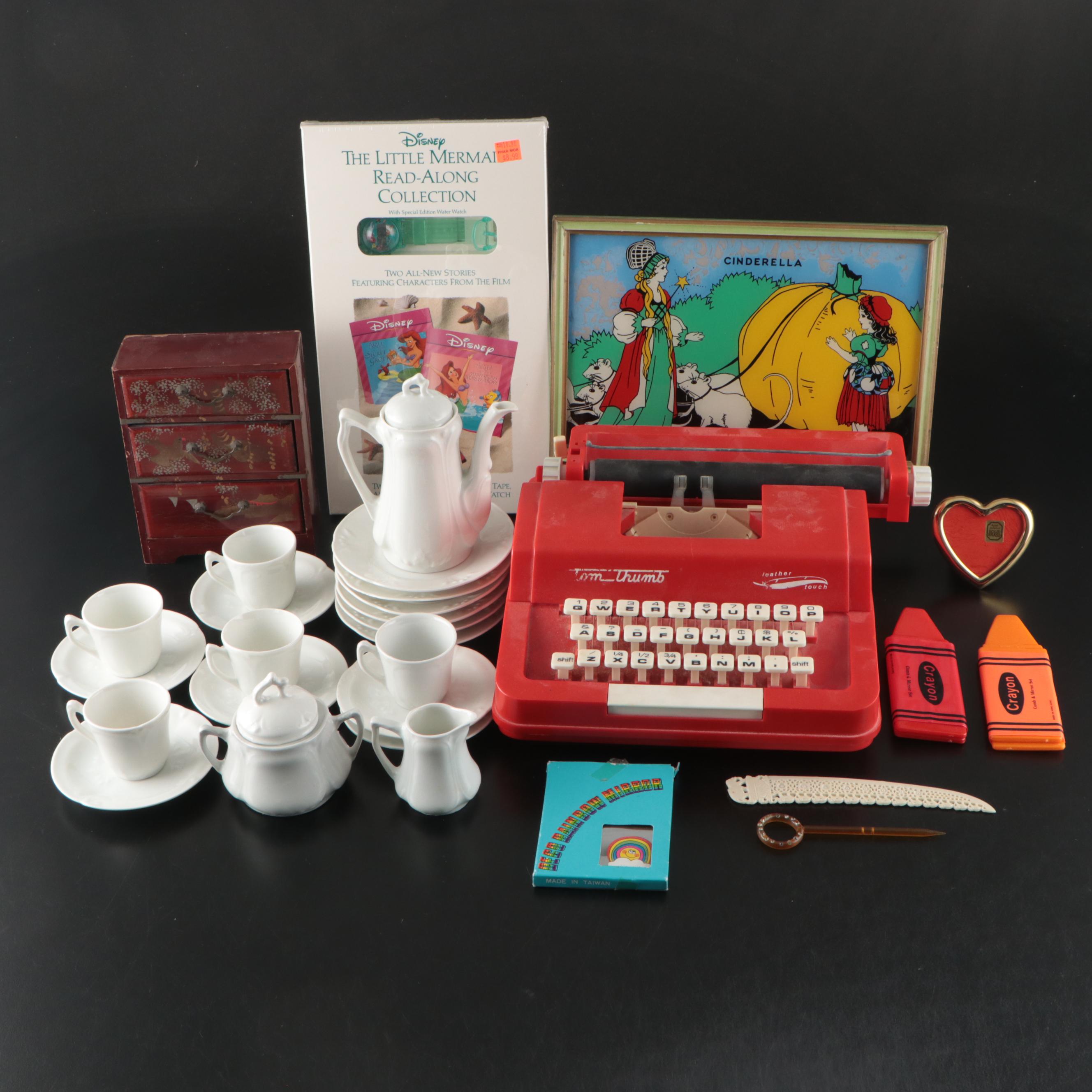 Tom Thumb Plastic Toy Typewriter with Ceramic Tea Set and More