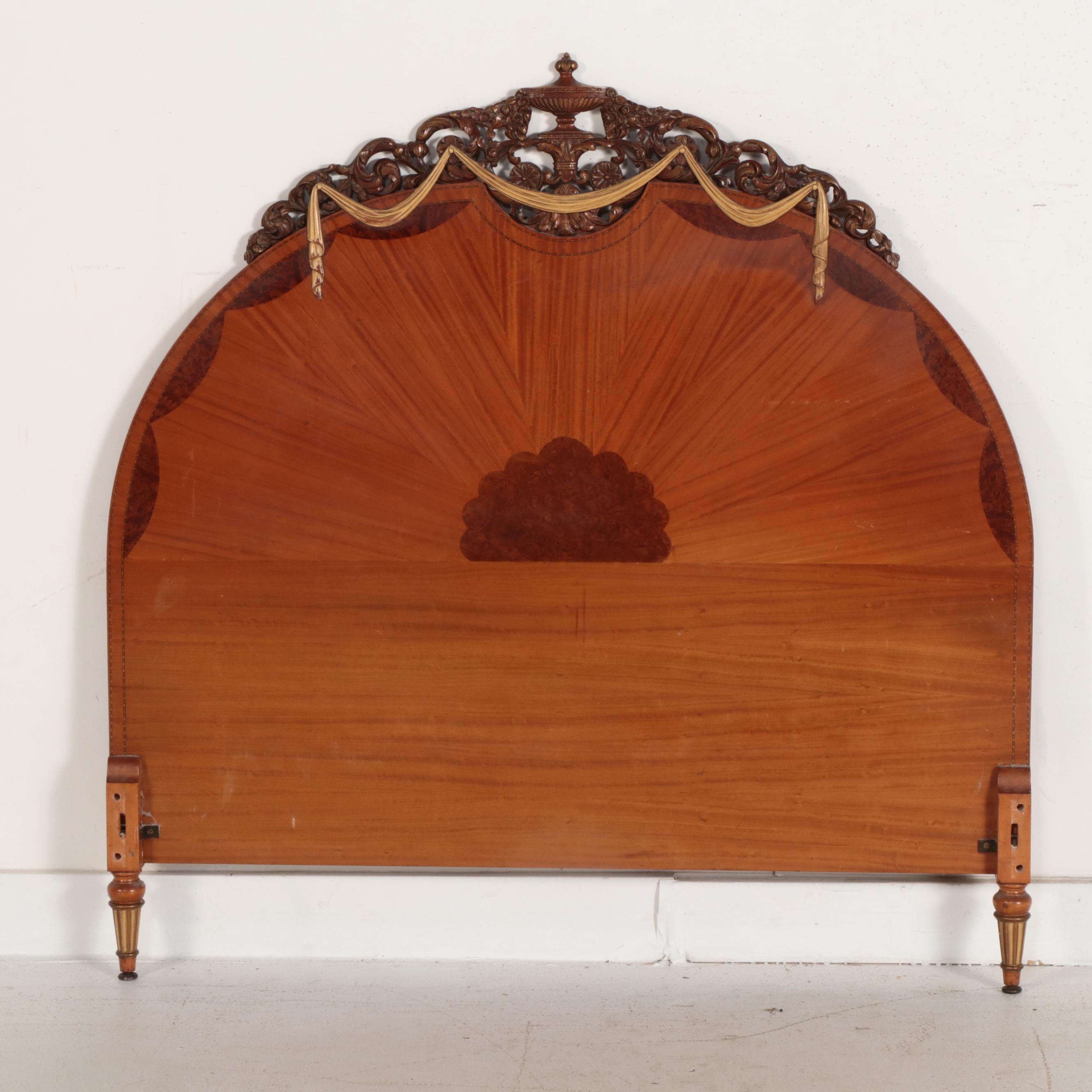 Robert W. Irwin Co. Adam Style Paint-Decorated Satinwood and Burl Bed Frame