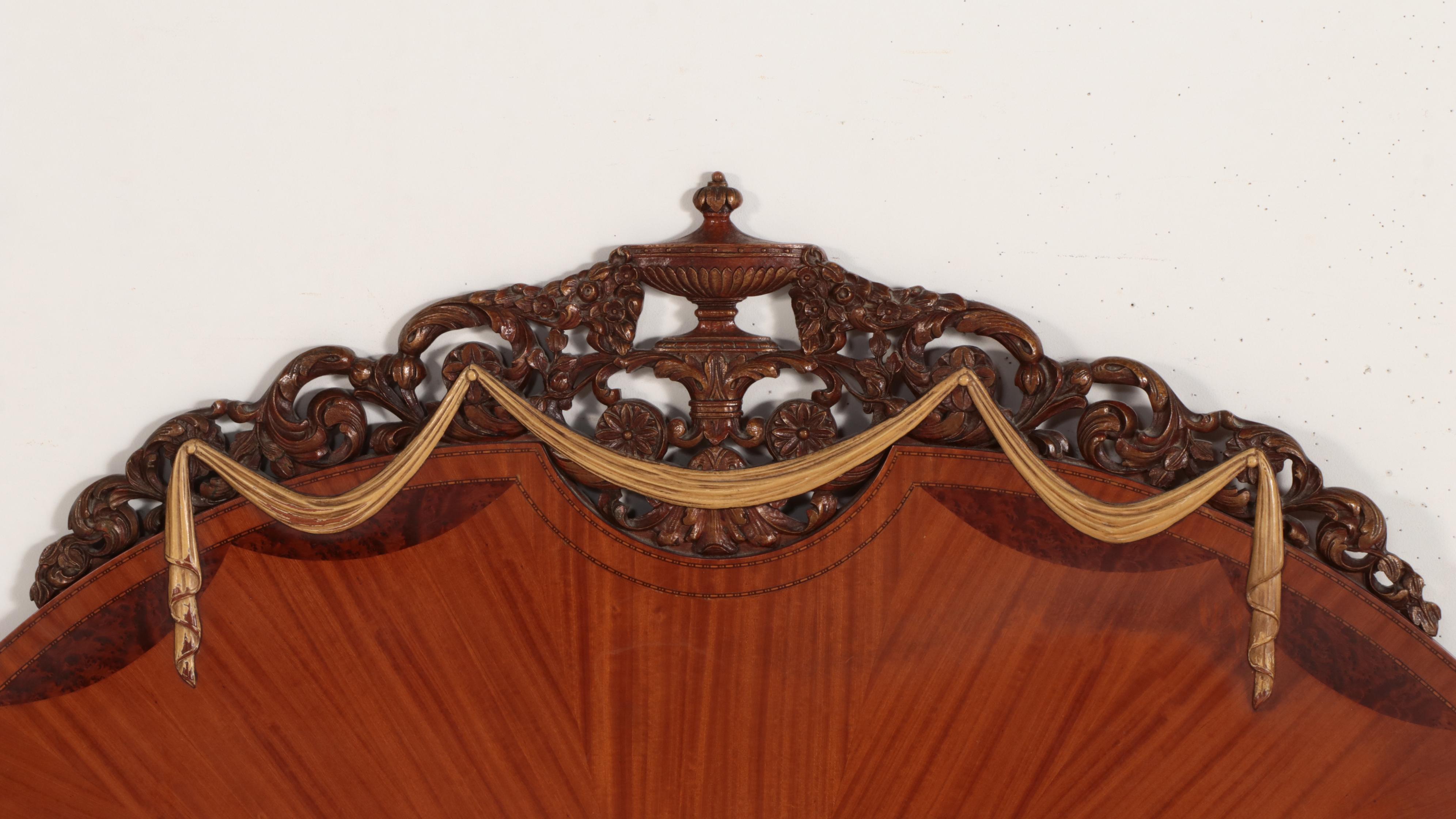 Robert W. Irwin Co. Adam Style Paint-Decorated Satinwood and Burl Bed Frame