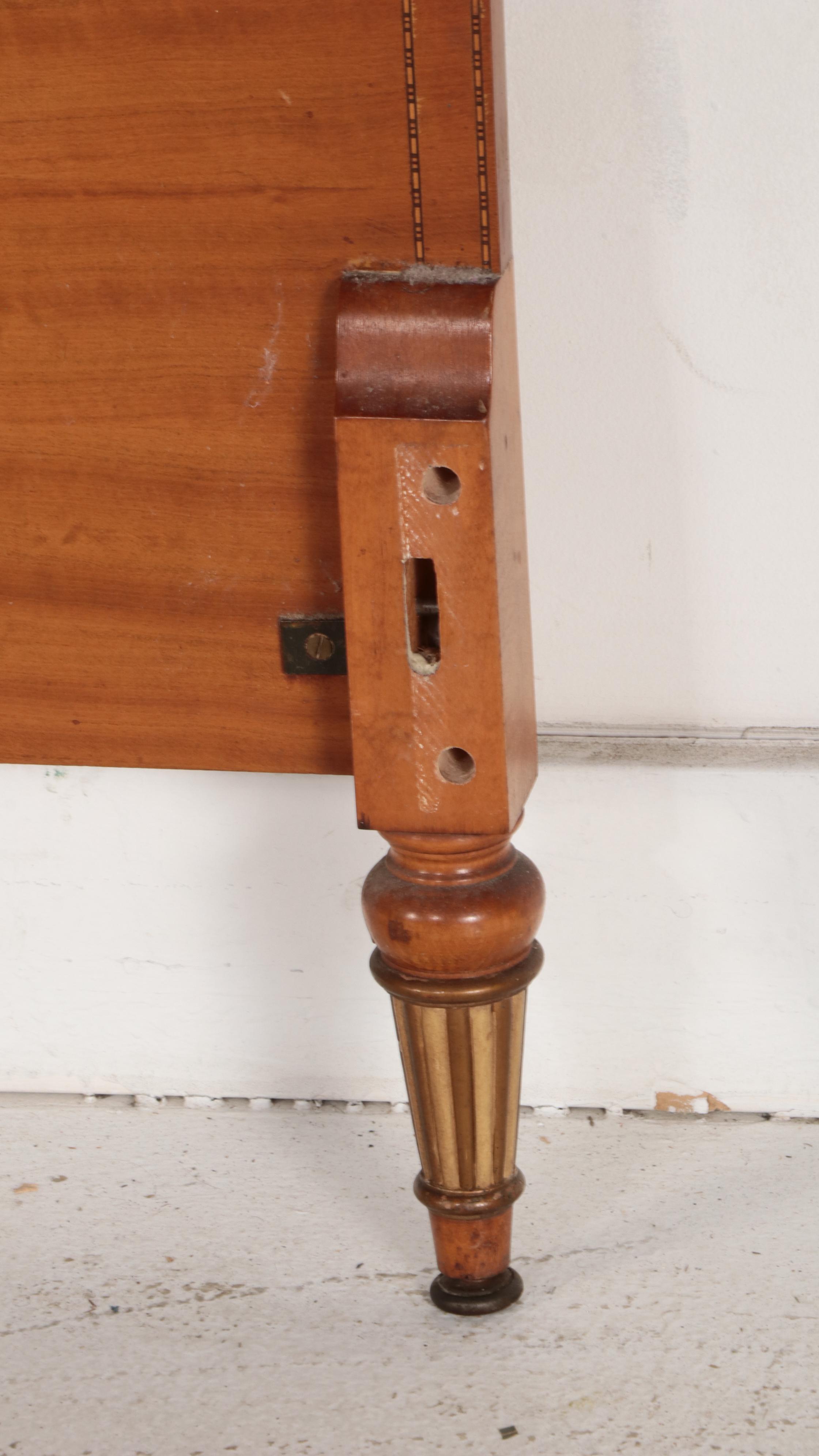 Robert W. Irwin Co. Adam Style Paint-Decorated Satinwood and Burl Bed Frame