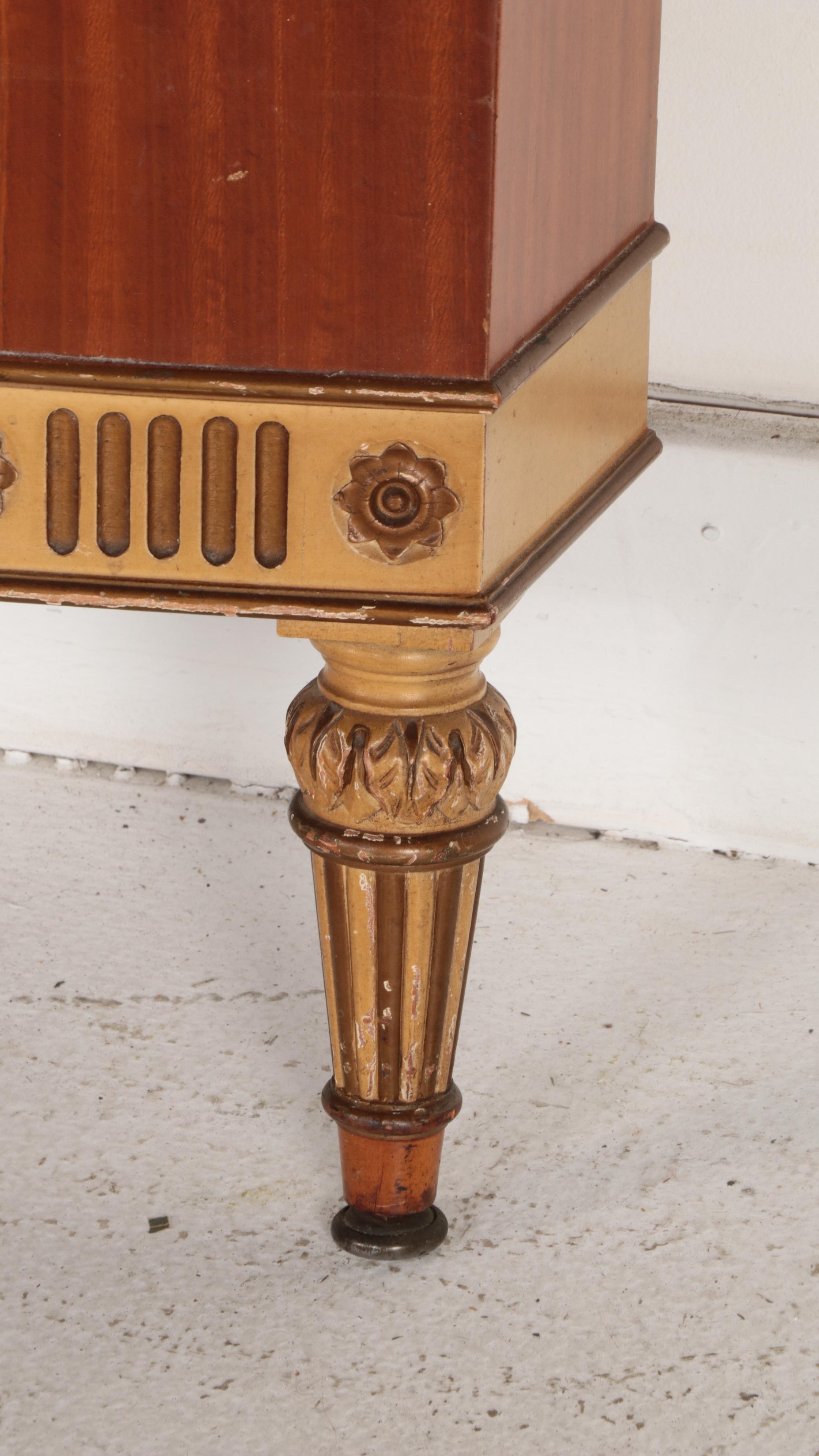 Robert W. Irwin Co. Adam Style Paint-Decorated Satinwood and Burl Bed Frame