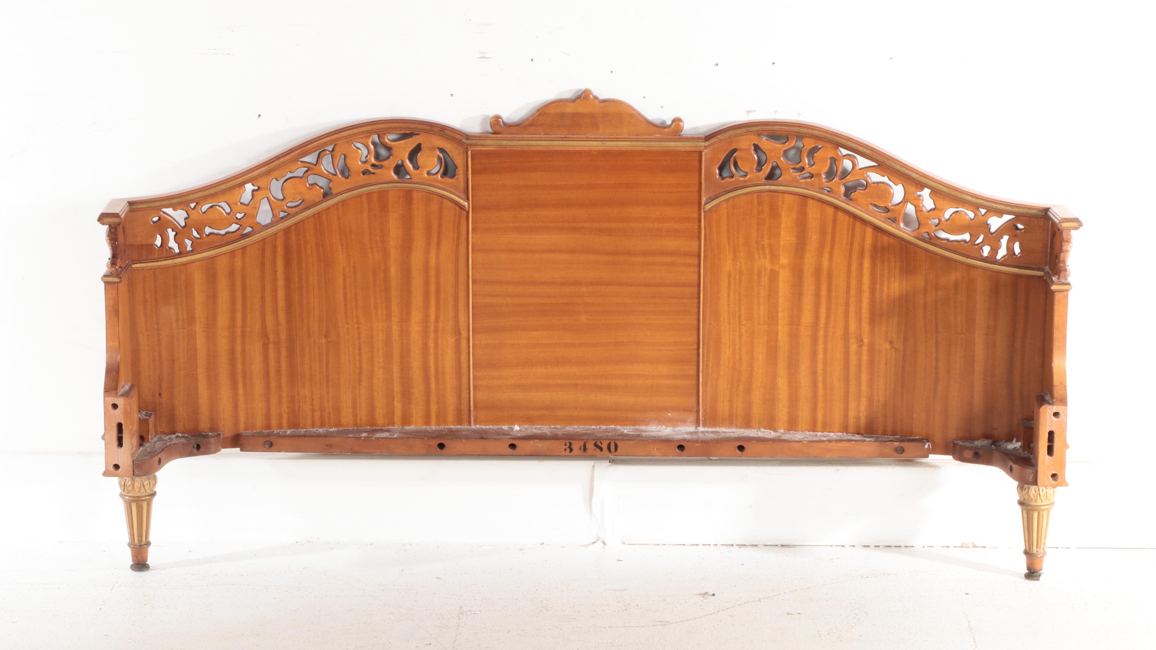 Robert W. Irwin Co. Adam Style Paint-Decorated Satinwood and Burl Bed Frame