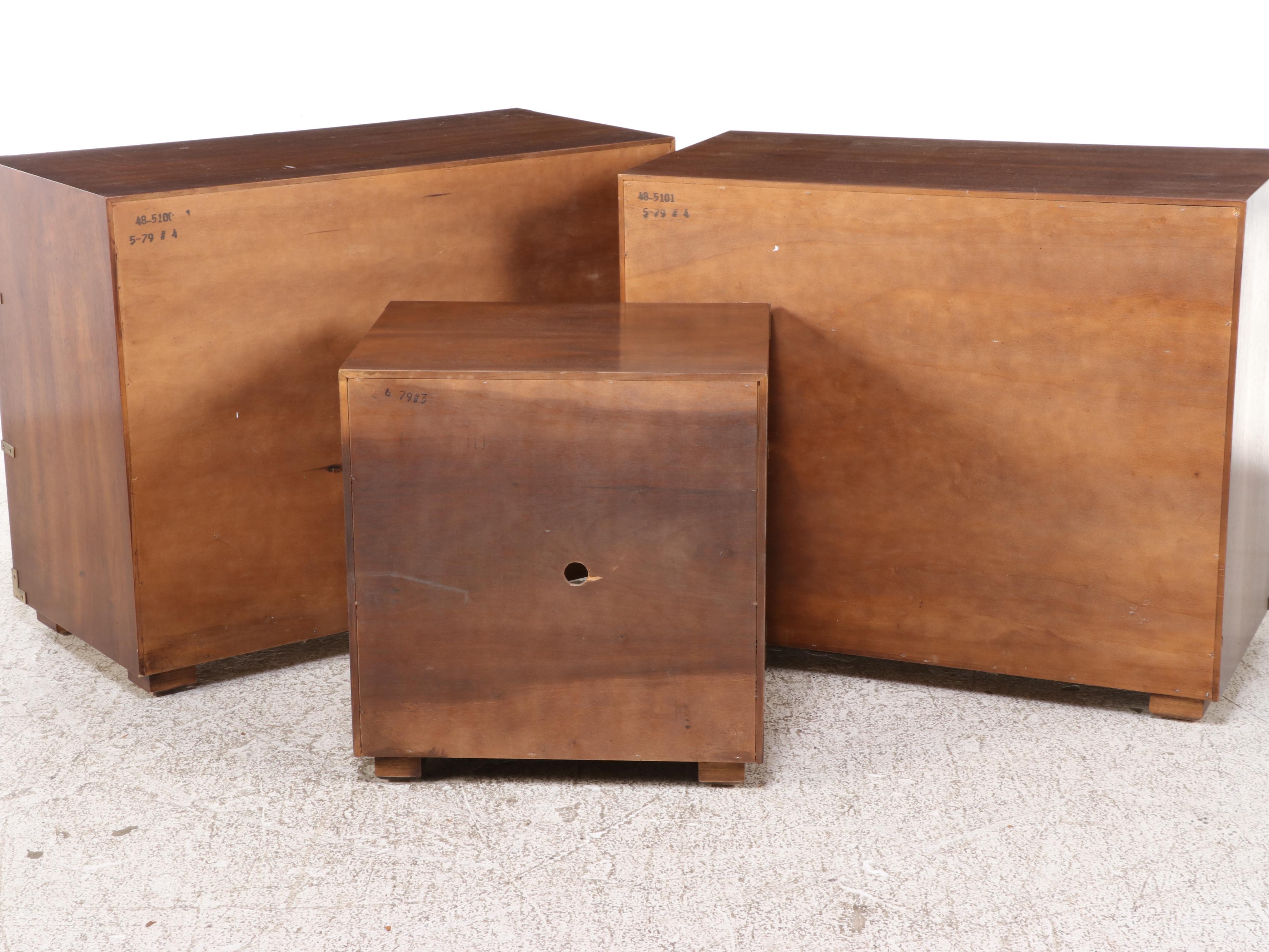 Three-Piece Henredon Campaign Style Brass-Mounted Walnut Bedroom Set