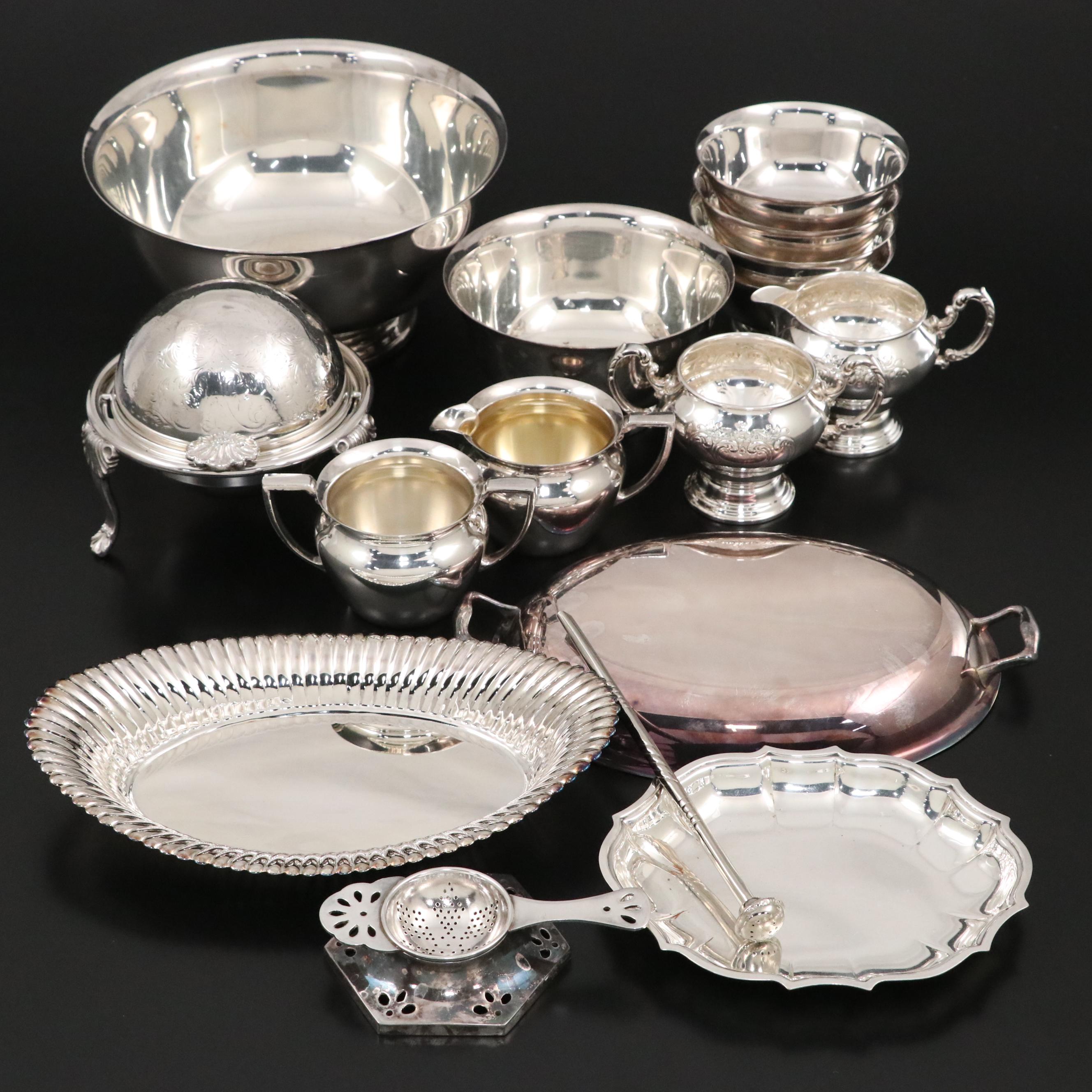 Gorham Paul Revere Bowls with Silver Plate Serveware Collection