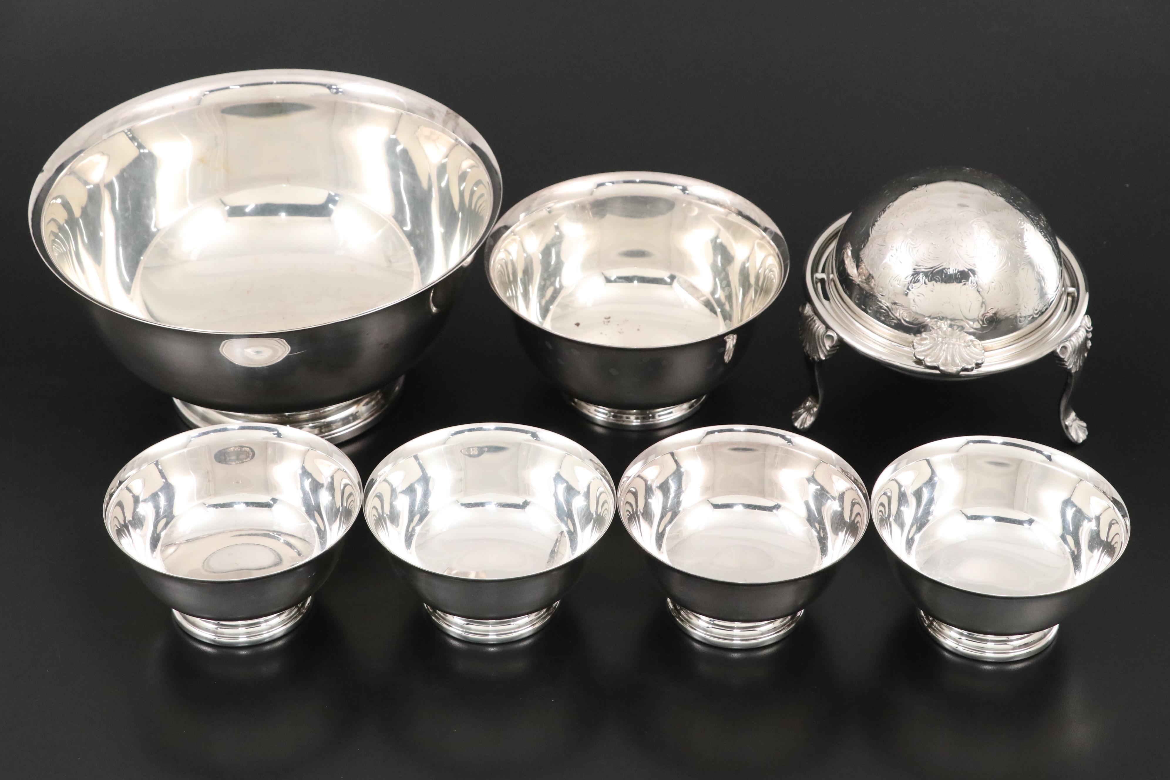 Gorham Paul Revere Bowls with Silver Plate Serveware Collection