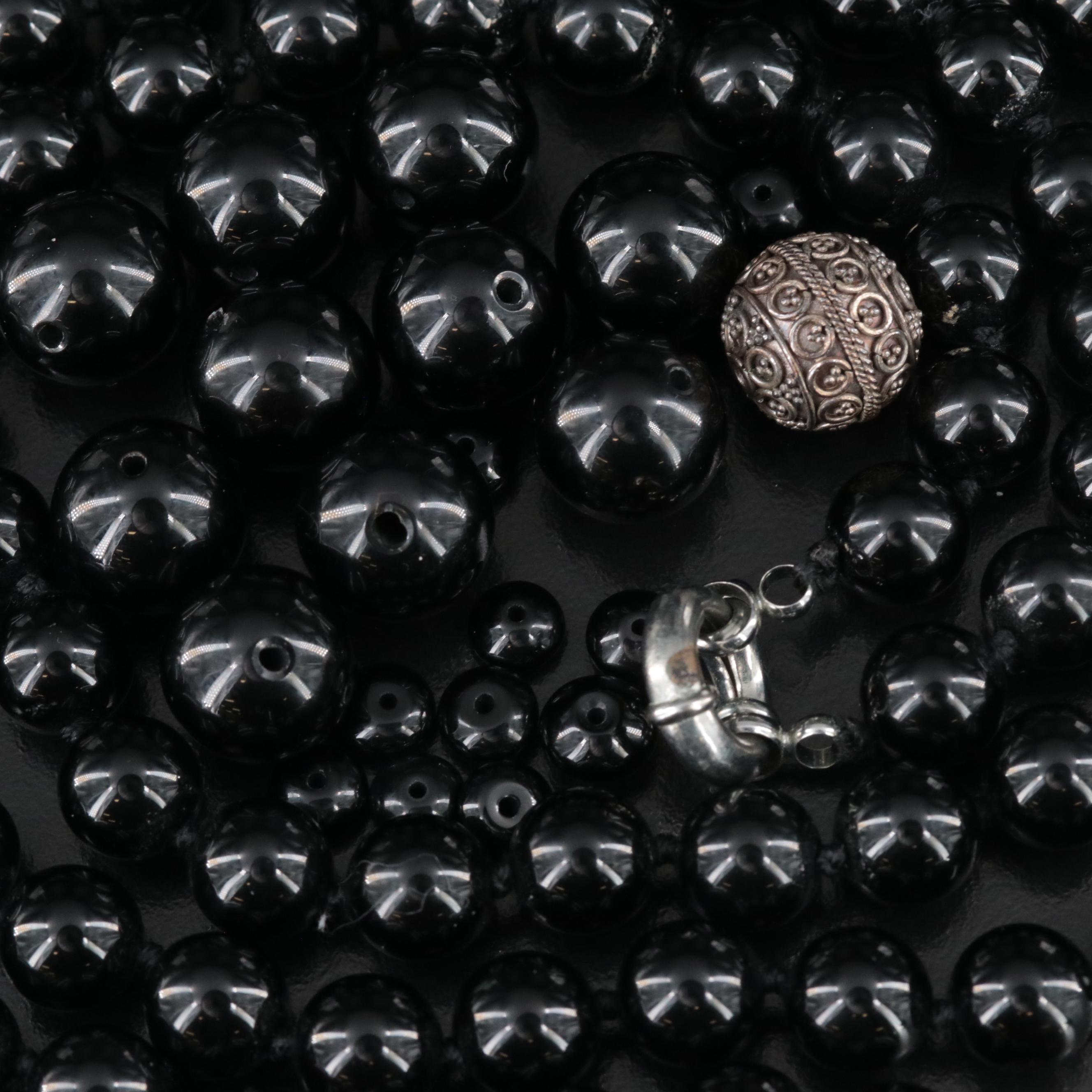 Black Onyx Necklace and Beads Including Sterling