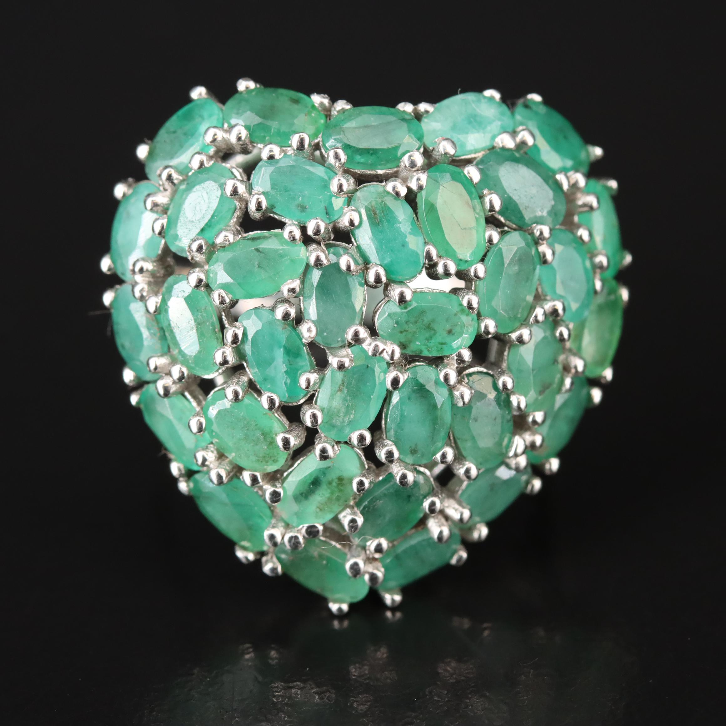 Sterling Emerald Cluster Ring