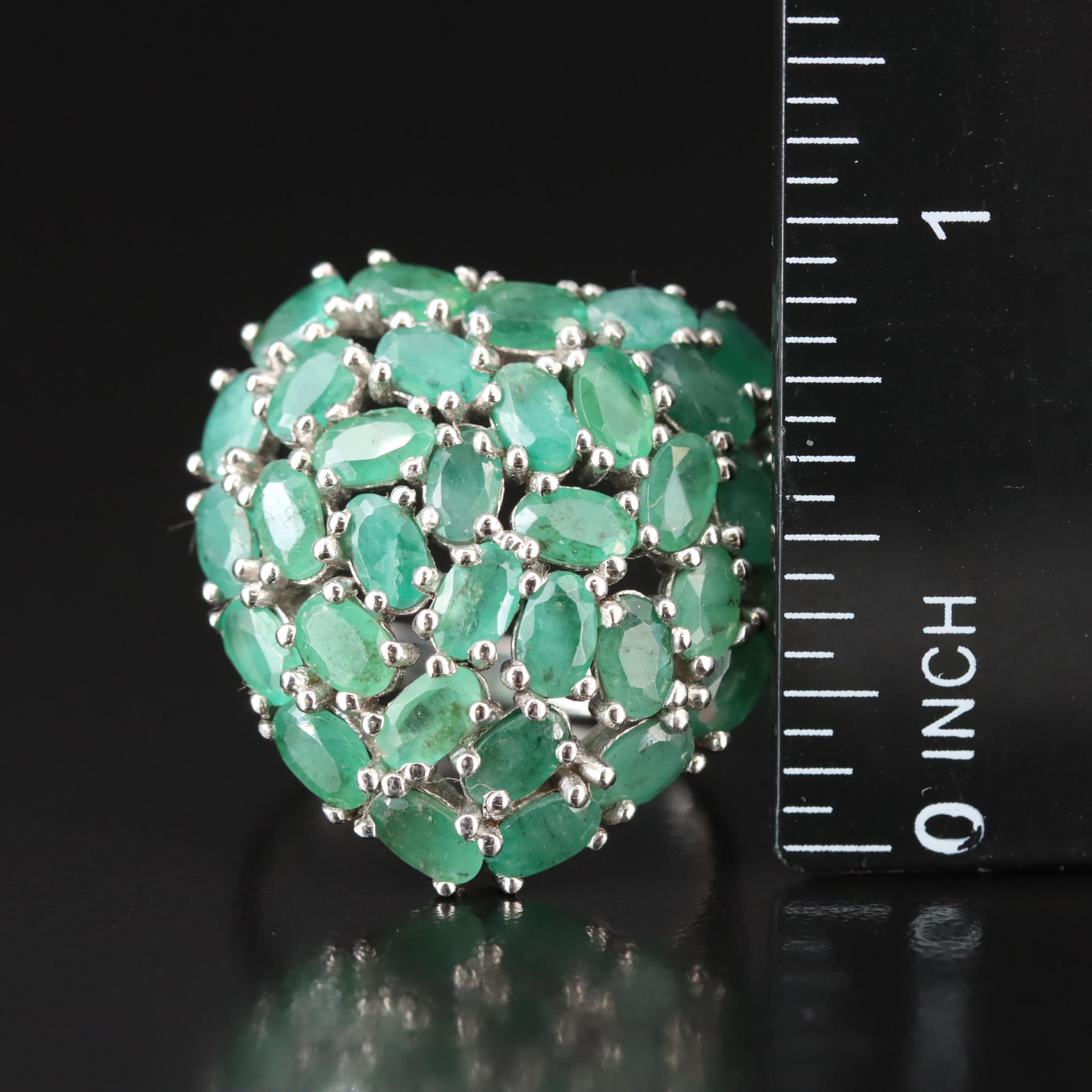 Sterling Emerald Cluster Ring