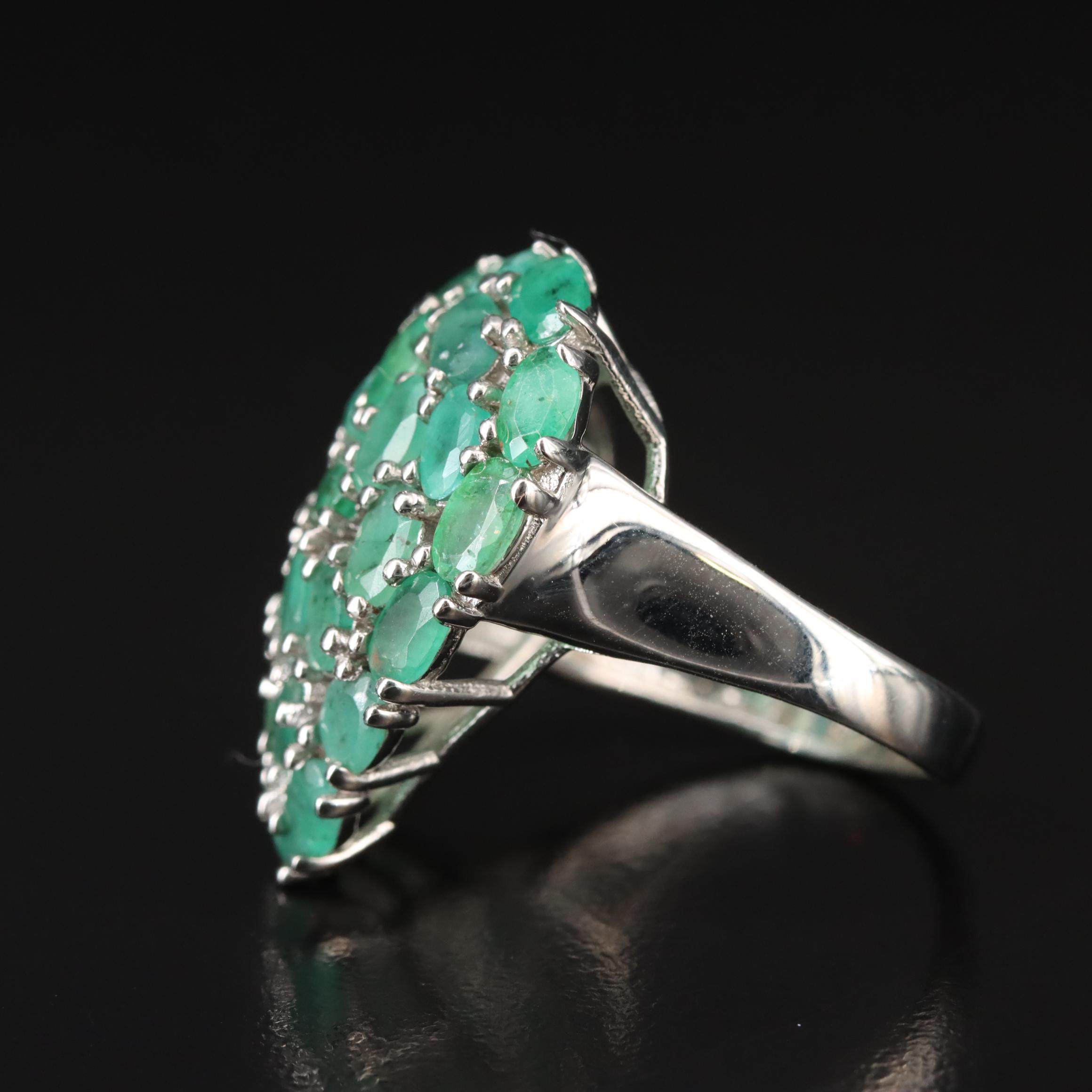 Sterling Emerald Cluster Ring