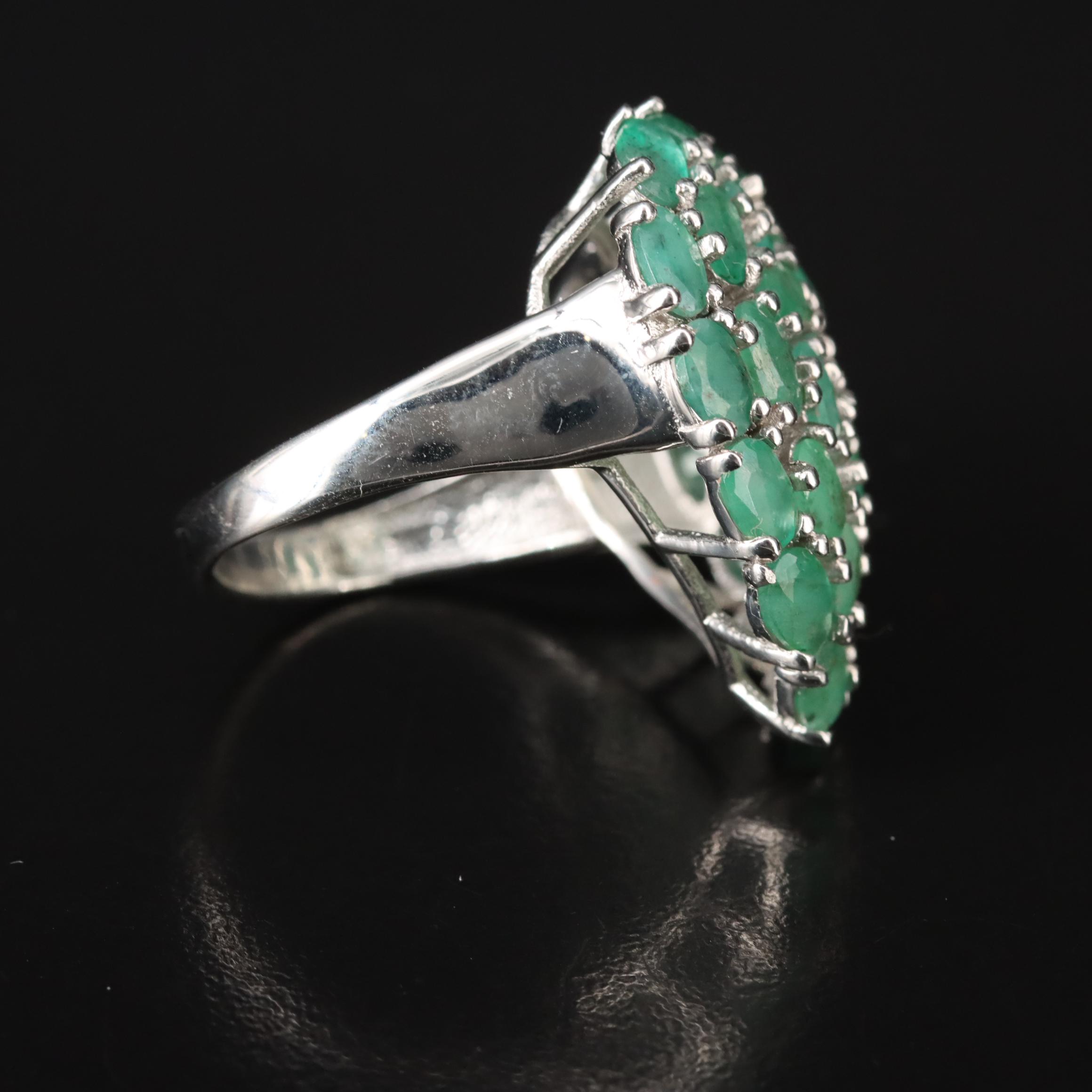 Sterling Emerald Cluster Ring