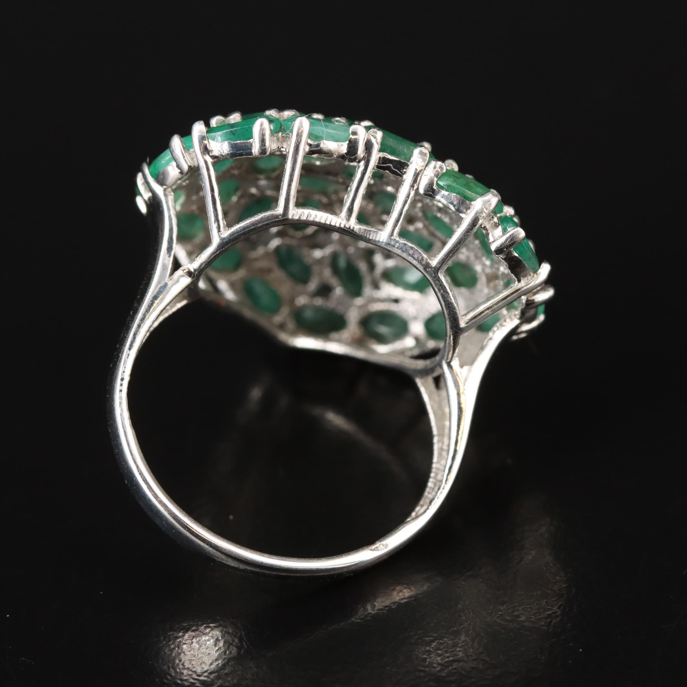 Sterling Emerald Cluster Ring