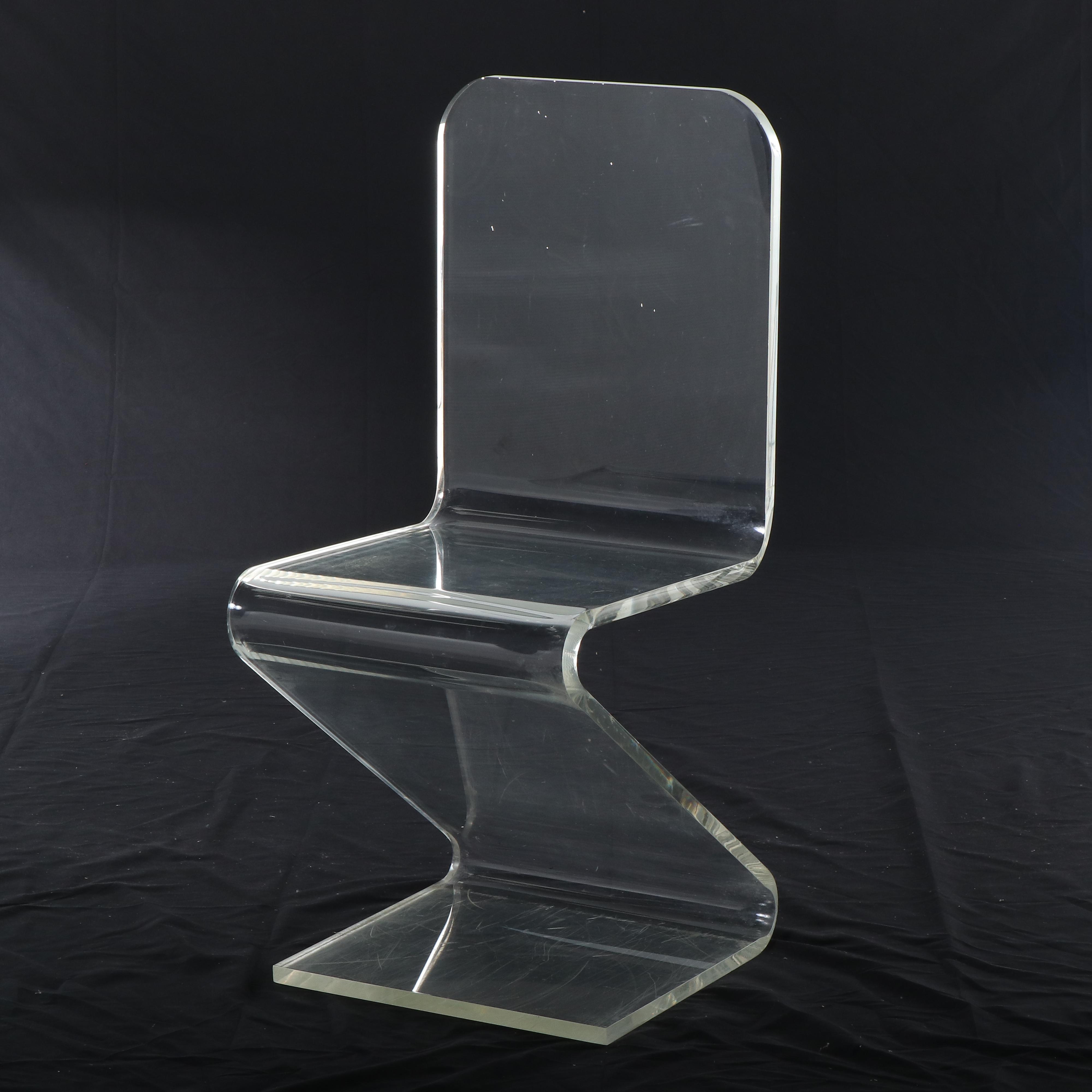 Modernist Acrylic and Glass Top Writing Table with Acrylic Z-Chair