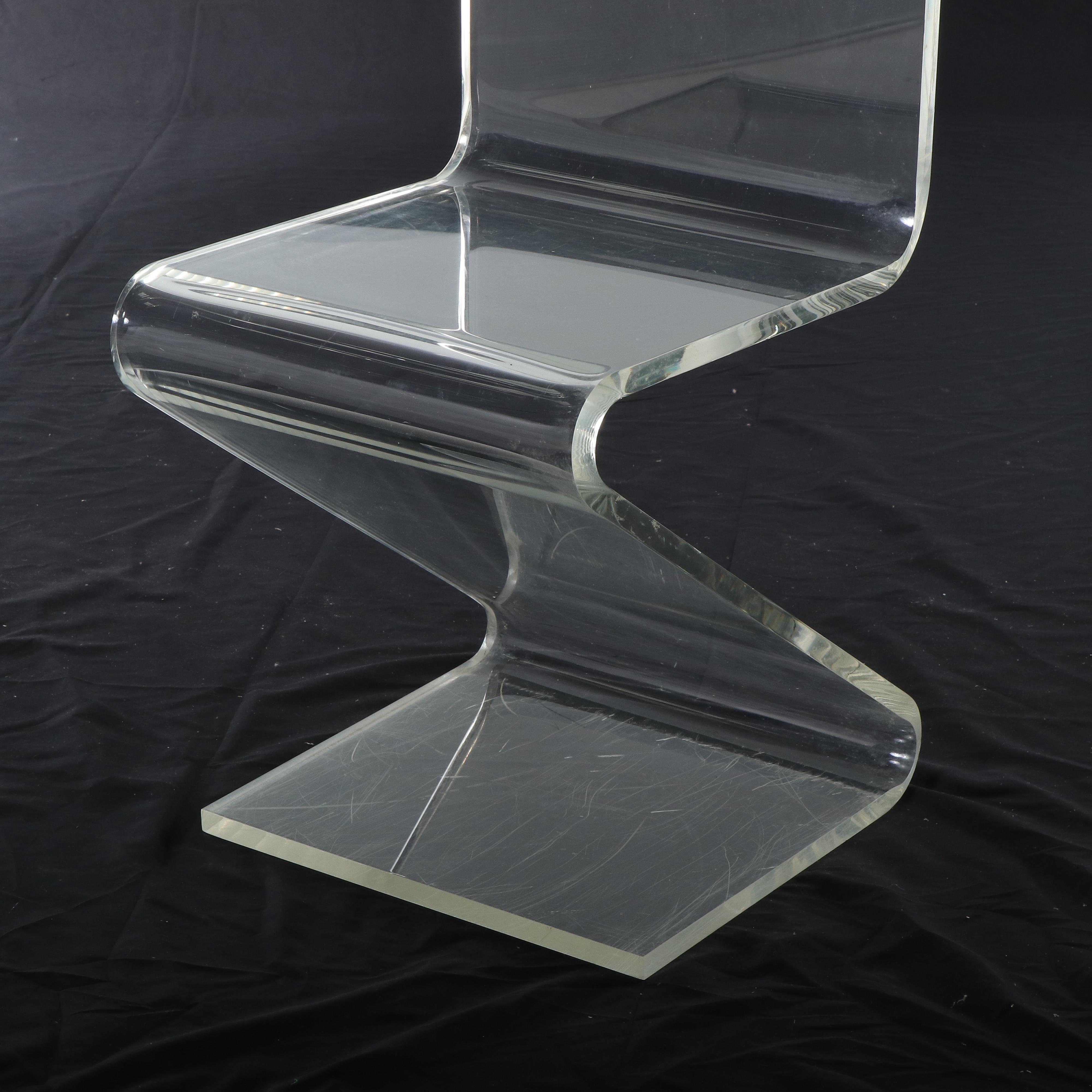 Modernist Acrylic and Glass Top Writing Table with Acrylic Z-Chair