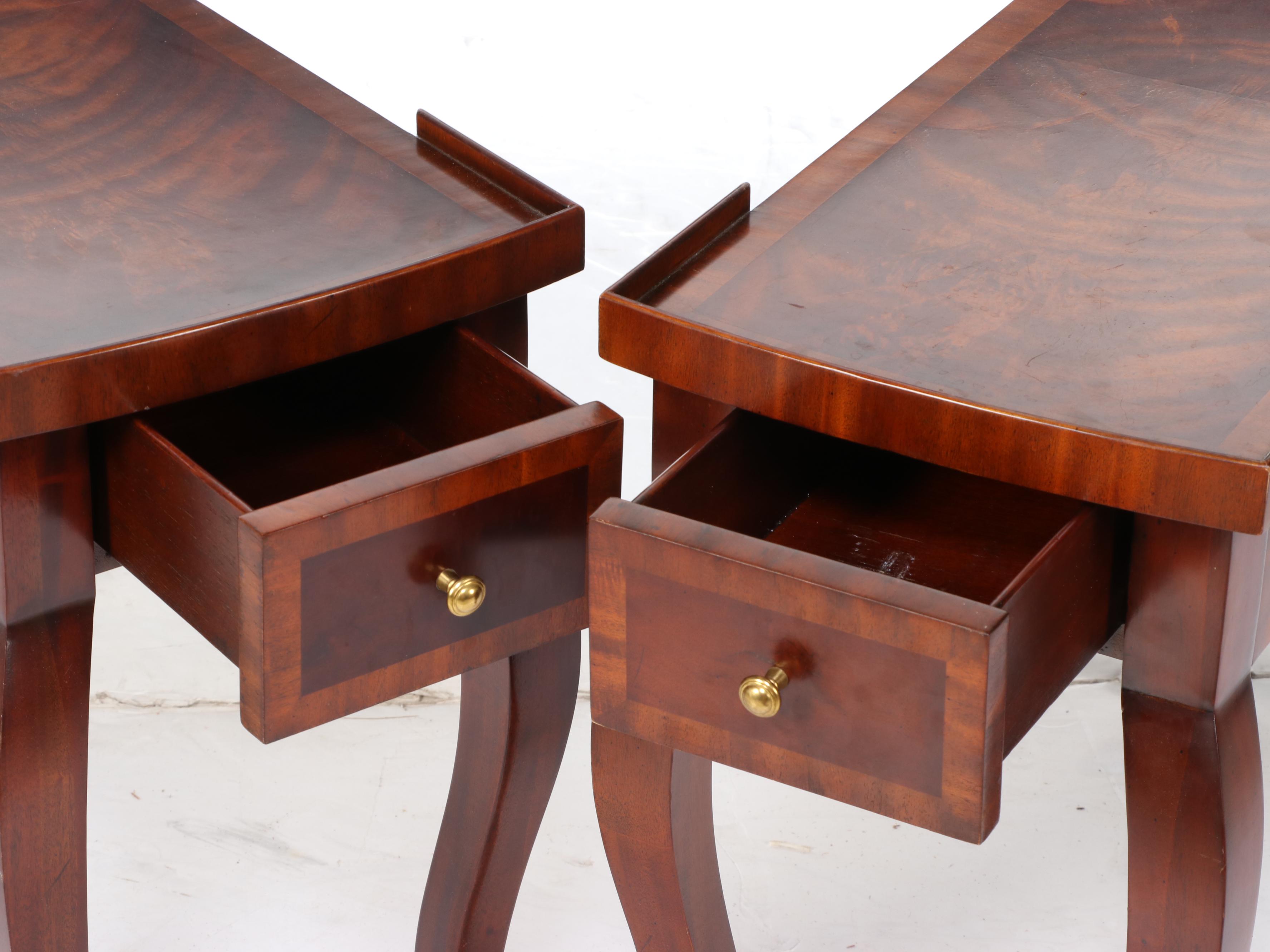 Pair of Maitland-Smith French Provincial Style Flame Mahogany Side Tables