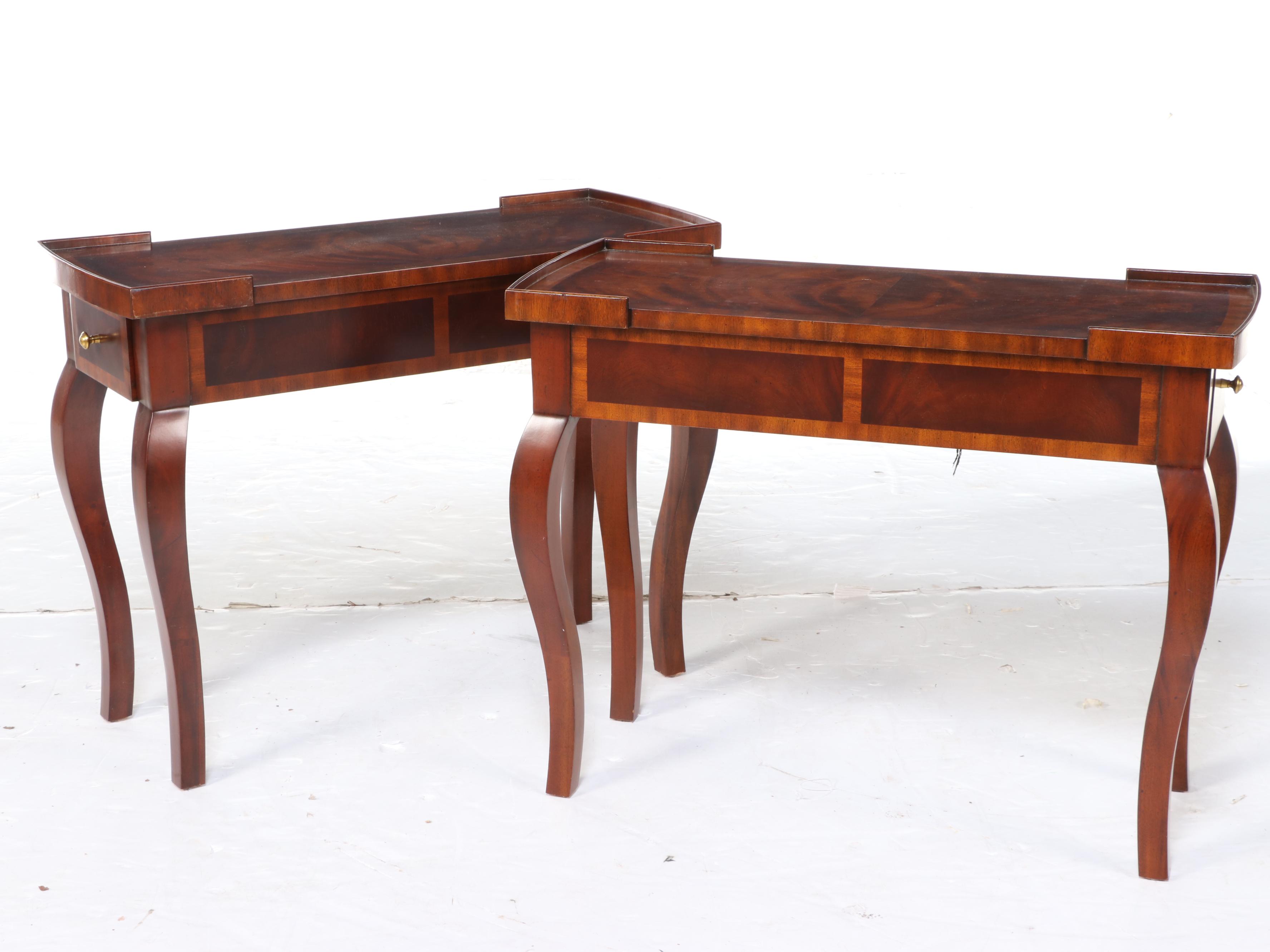 Pair of Maitland-Smith French Provincial Style Flame Mahogany Side Tables