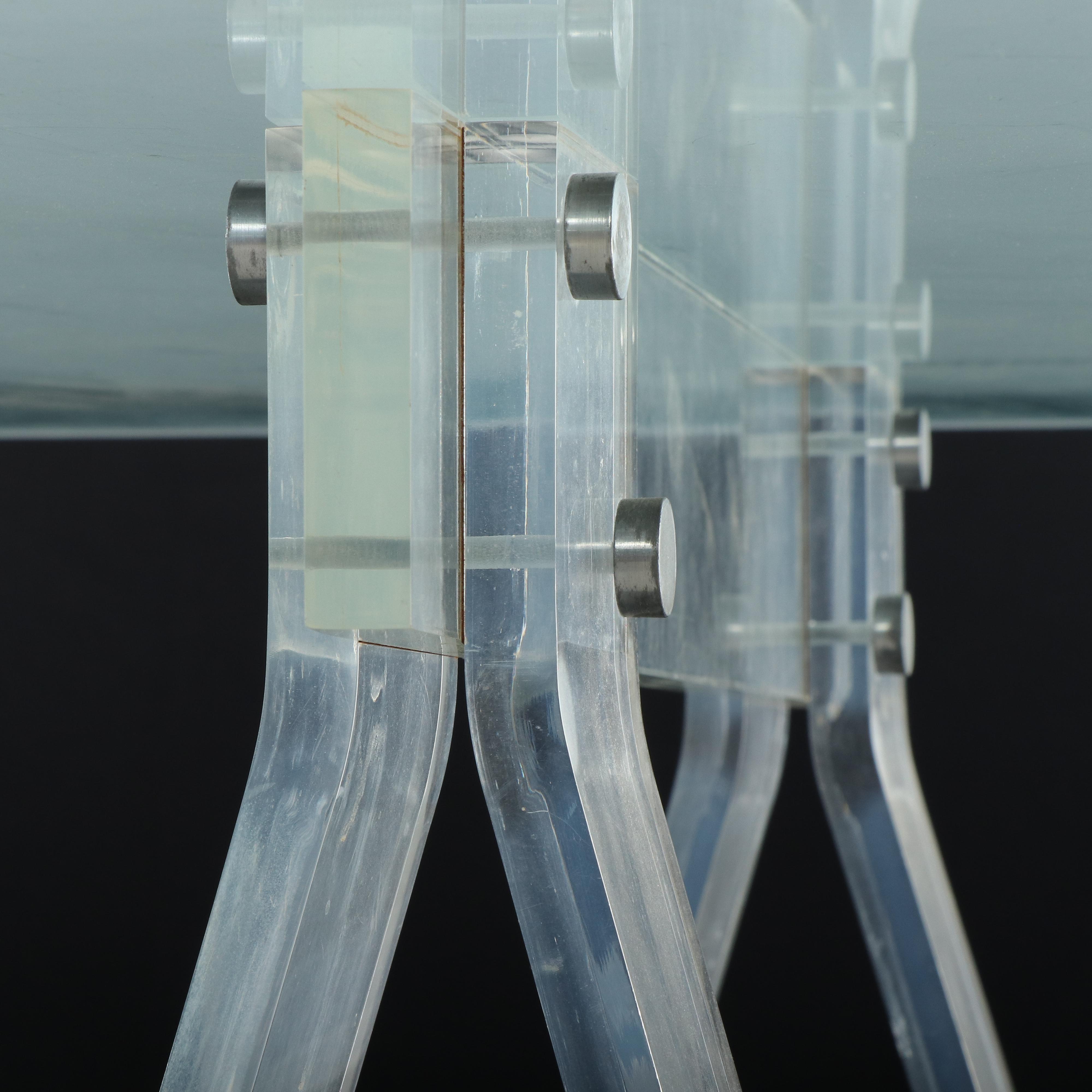 Mid Century Modern Acrylic Sawhorse and Glass Top Dining Table