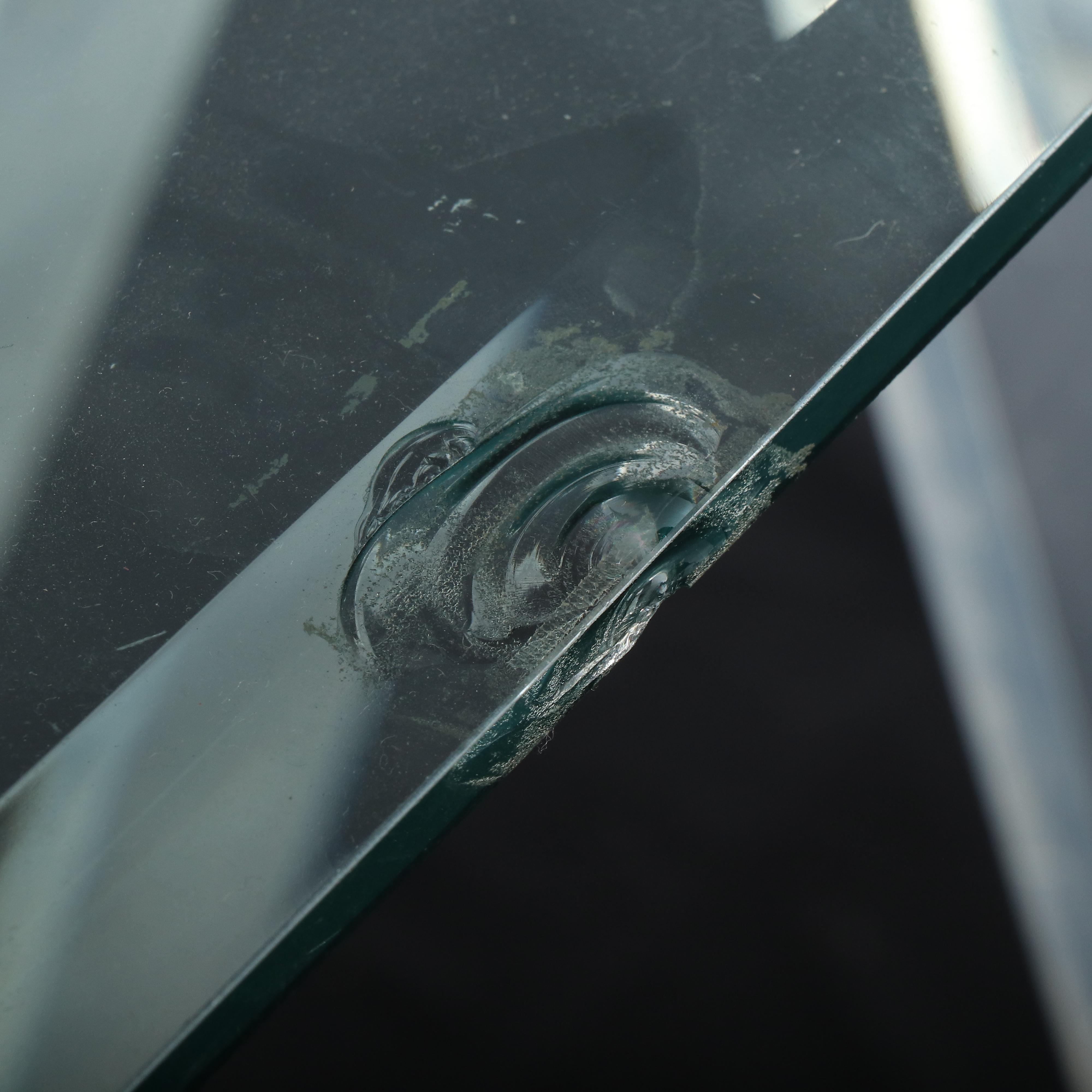 Mid Century Modern Acrylic Sawhorse and Glass Top Dining Table