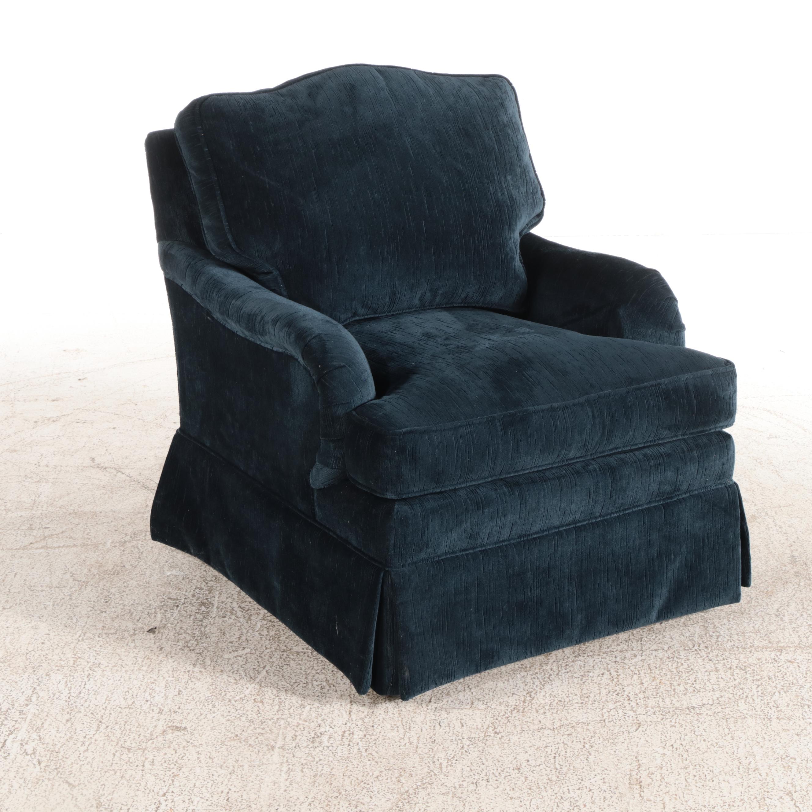 Pair of Sherrill Custom-Upholstered English Roll-Arm Swivel Easy Chairs