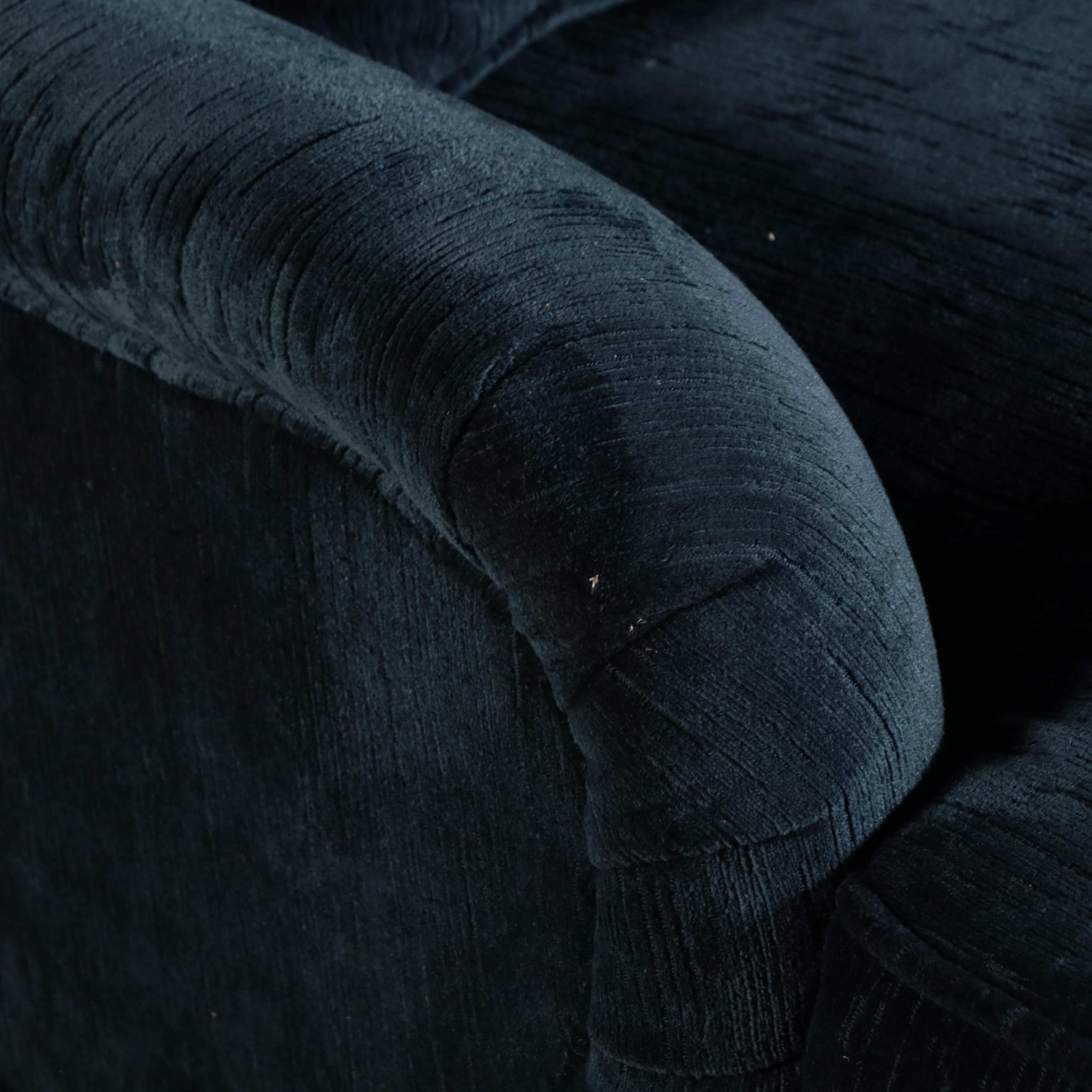 Pair of Sherrill Custom-Upholstered English Roll-Arm Swivel Easy Chairs