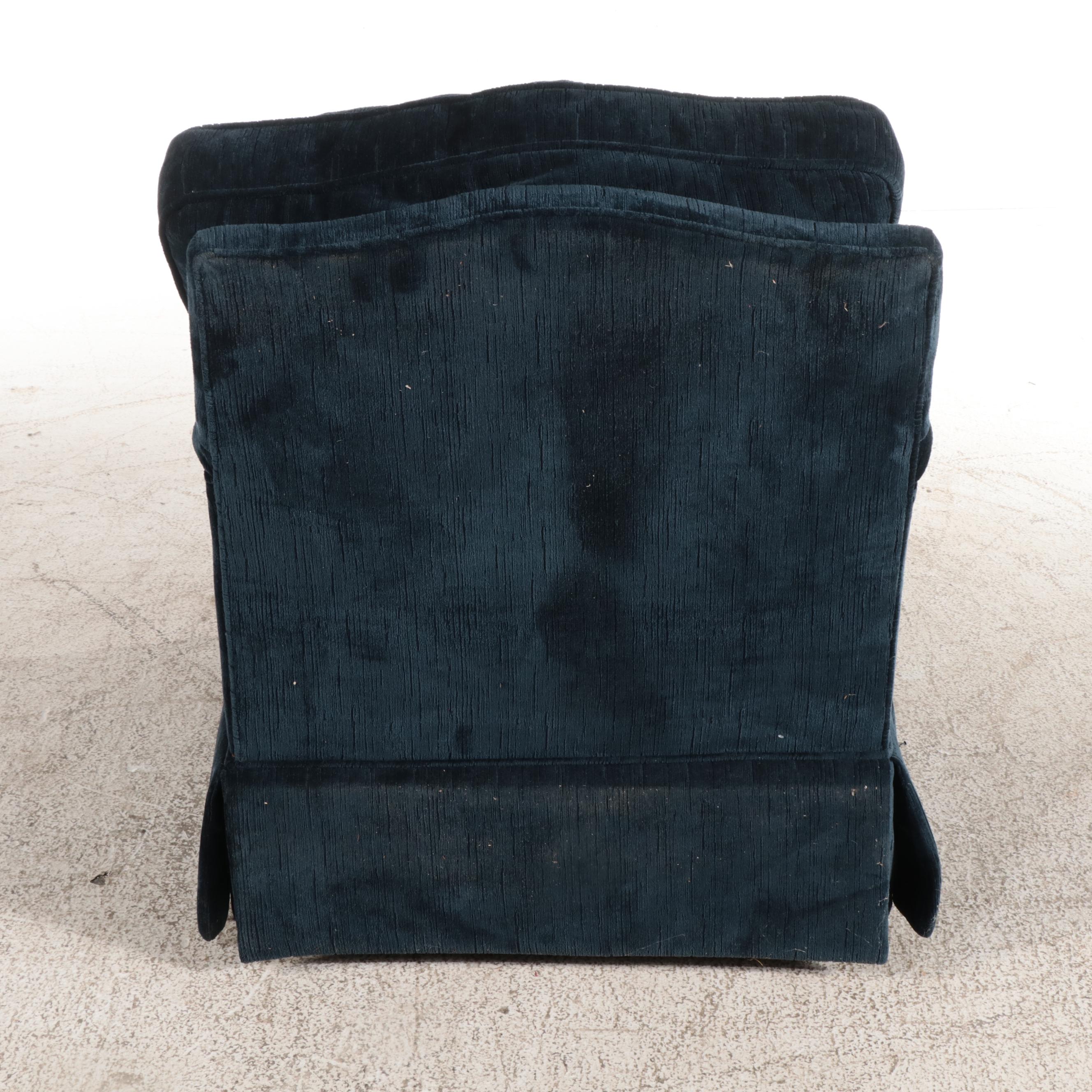 Pair of Sherrill Custom-Upholstered English Roll-Arm Swivel Easy Chairs