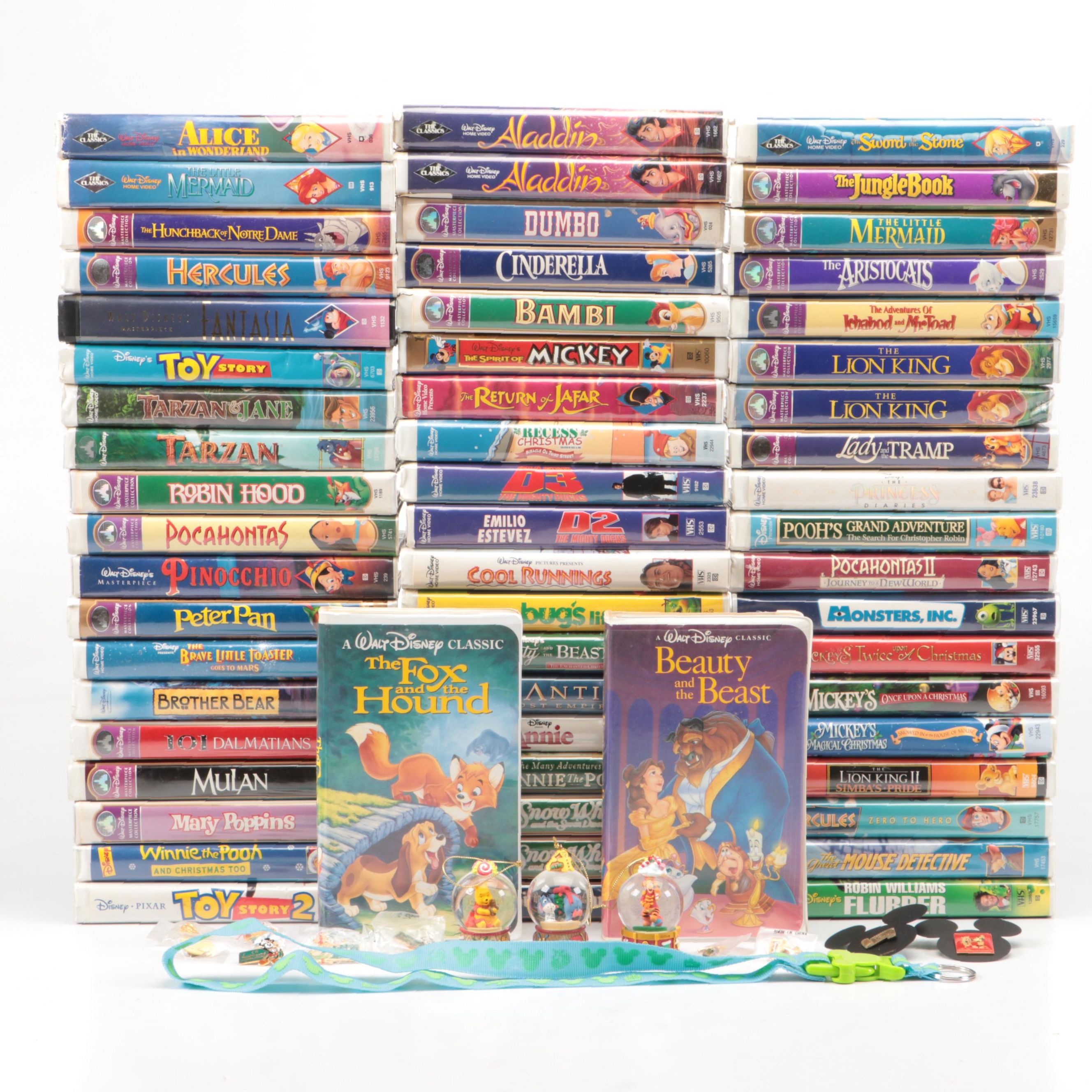 Disney Classics VHS Tapes, Disney Pins, and "Pooh Pals'' Mini Ornaments