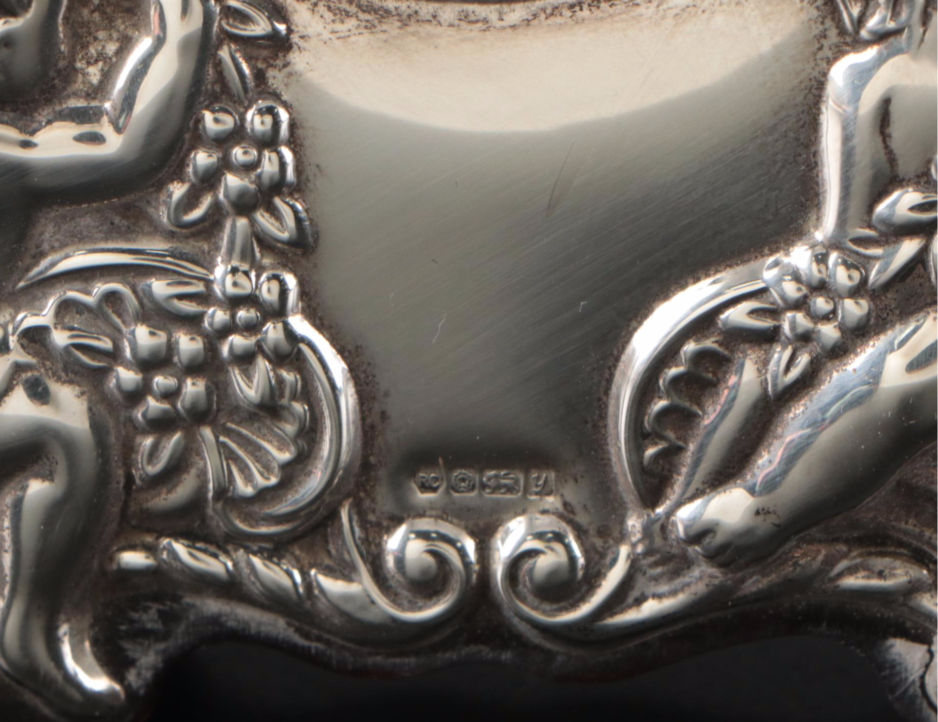 R. Carr English Sterling Clock with Sterling Filigree Box and 800 Silver Stand