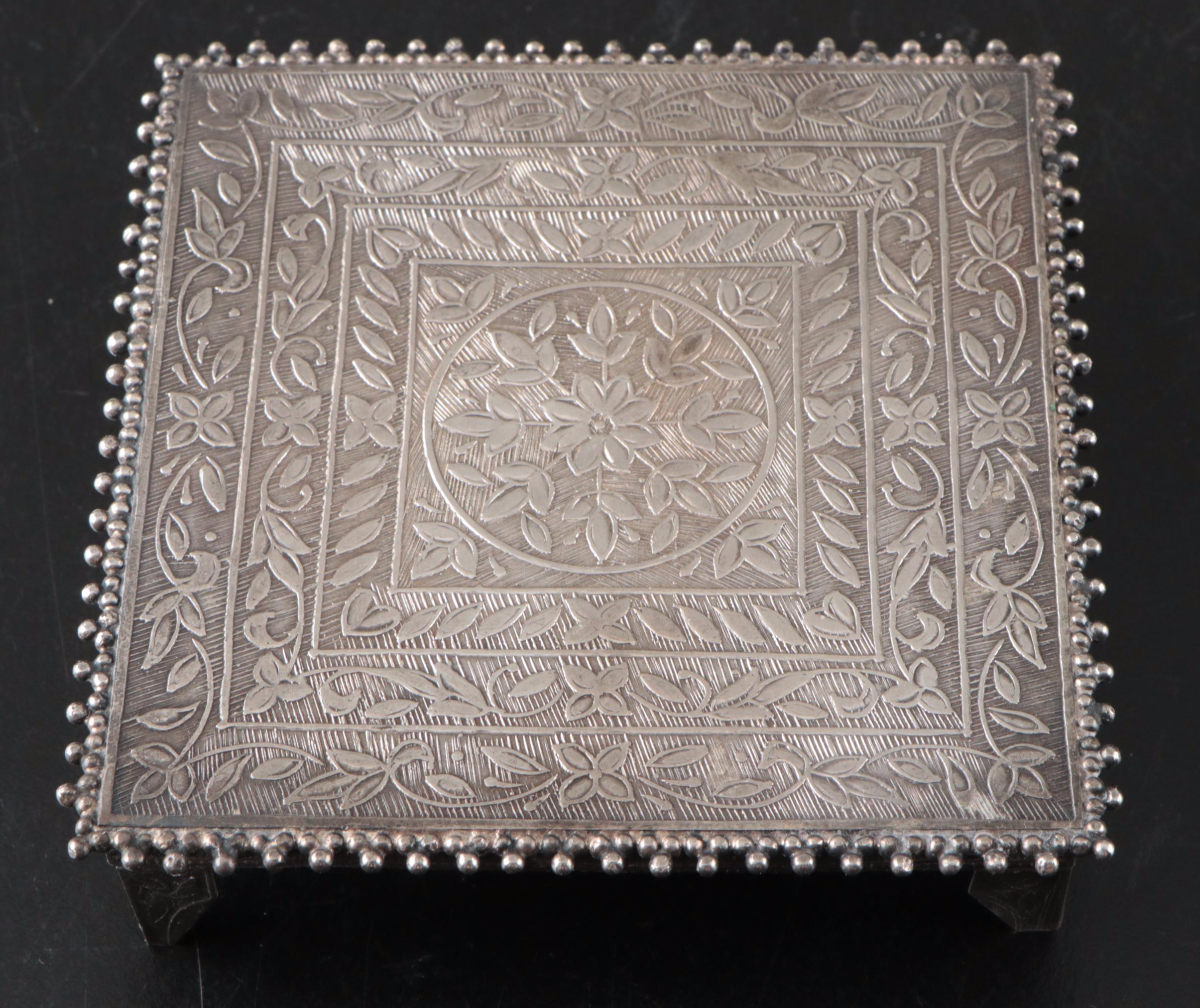 R. Carr English Sterling Clock with Sterling Filigree Box and 800 Silver Stand