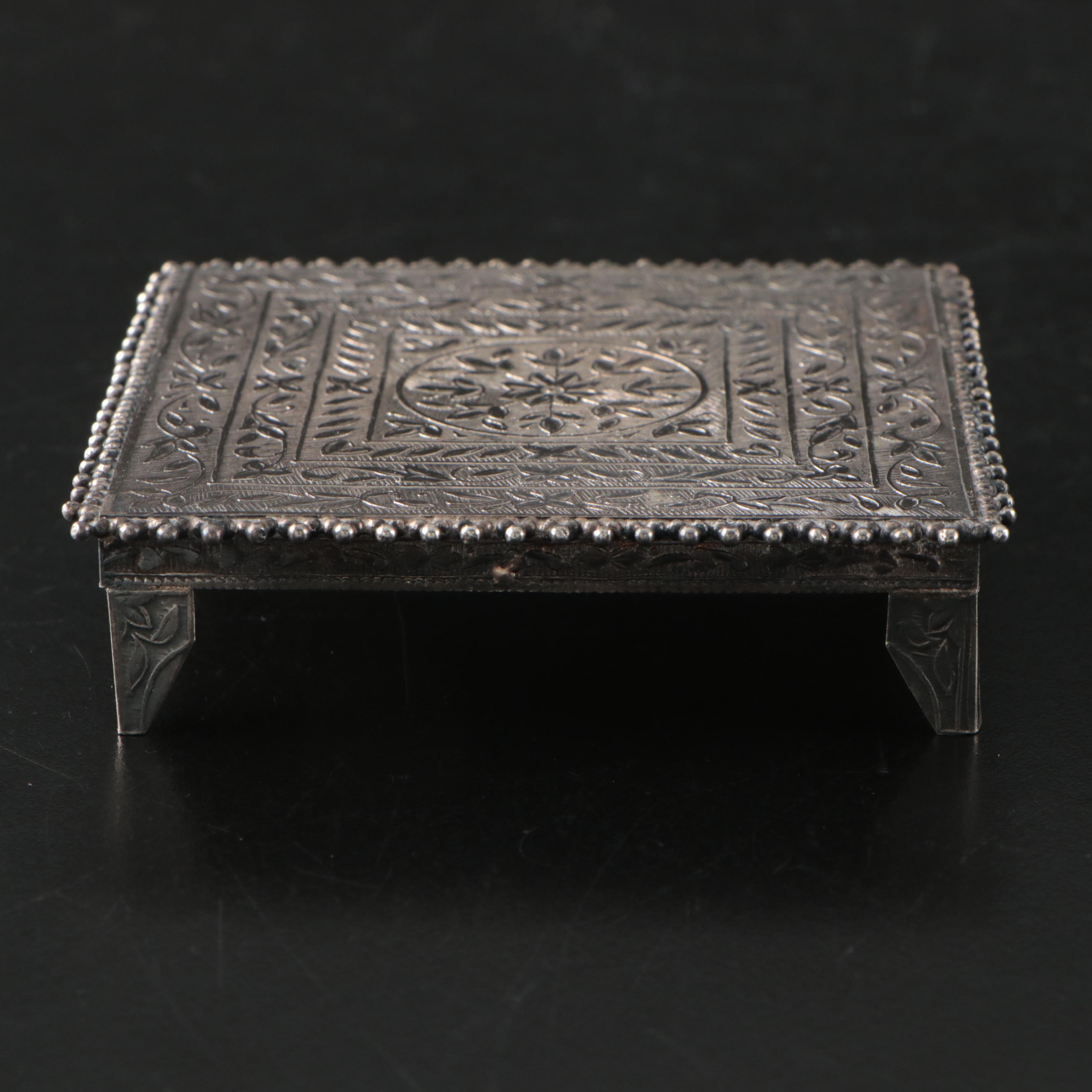 R. Carr English Sterling Clock with Sterling Filigree Box and 800 Silver Stand