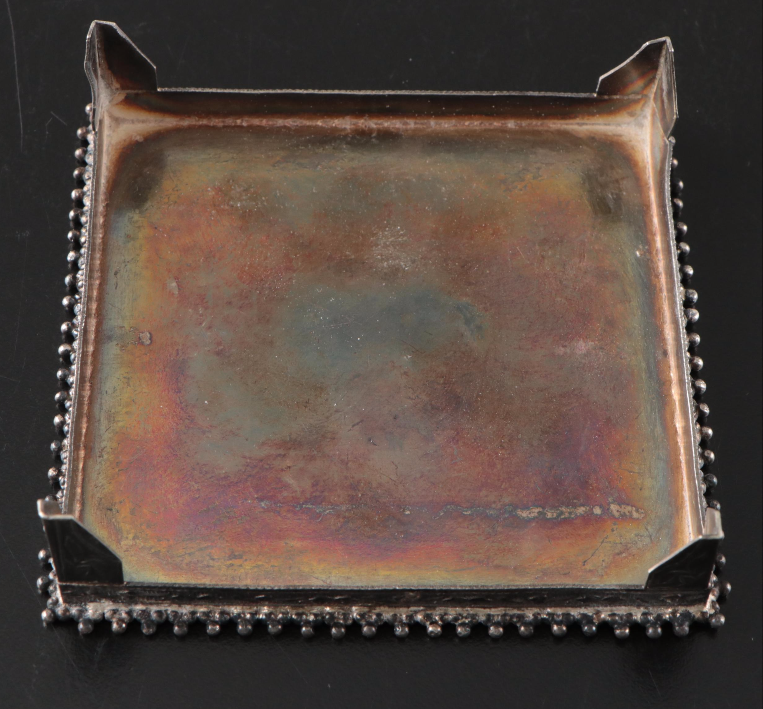 R. Carr English Sterling Clock with Sterling Filigree Box and 800 Silver Stand