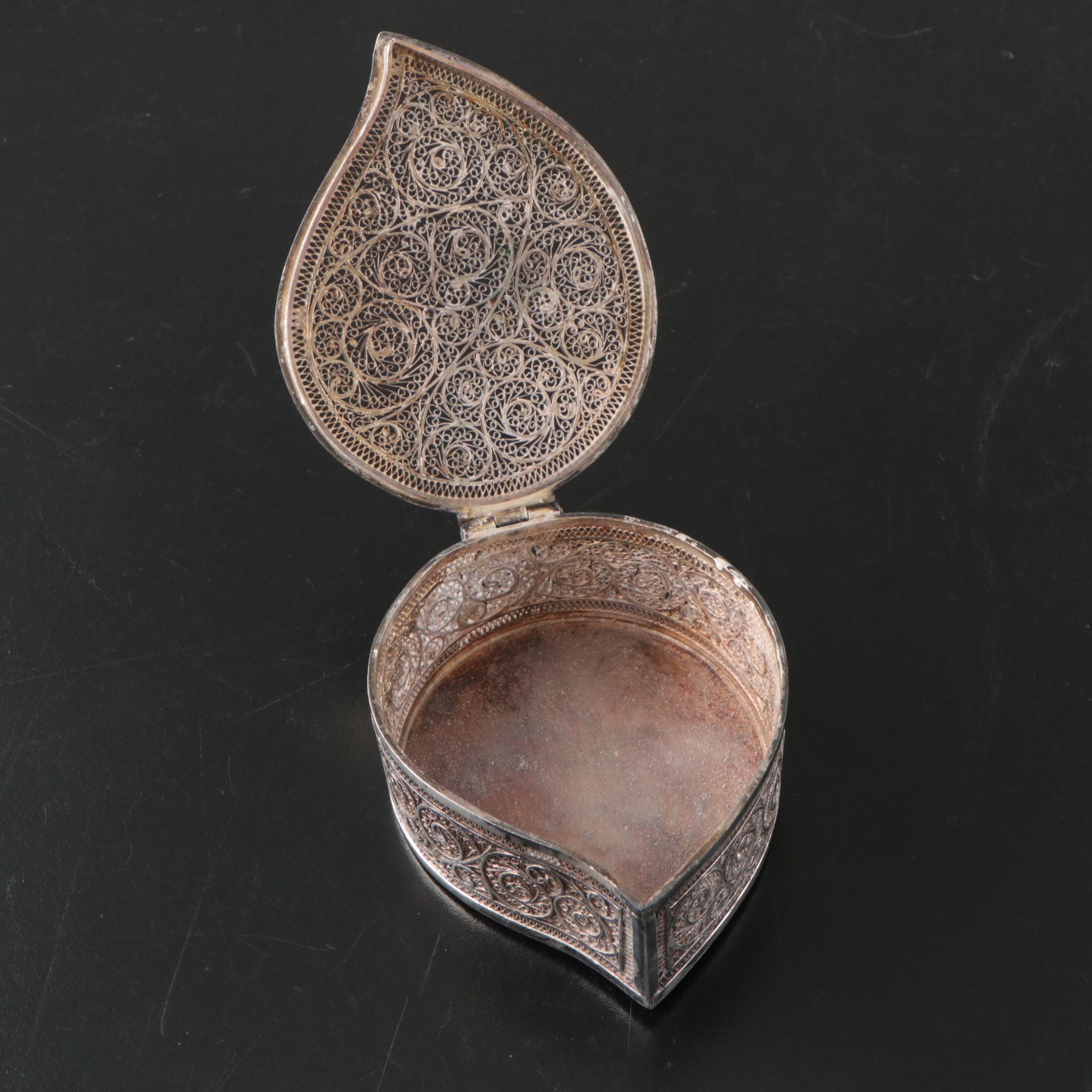 R. Carr English Sterling Clock with Sterling Filigree Box and 800 Silver Stand