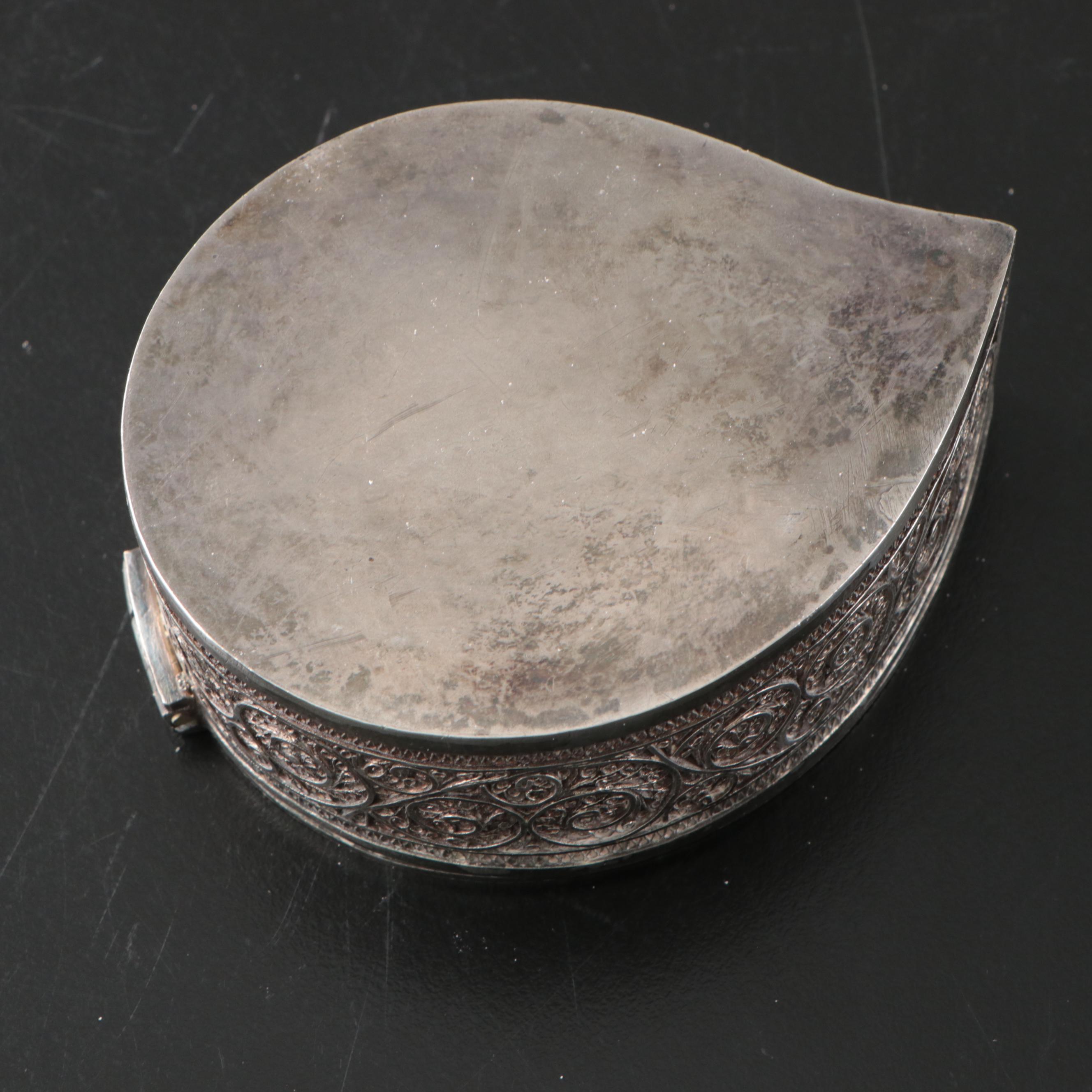 R. Carr English Sterling Clock with Sterling Filigree Box and 800 Silver Stand